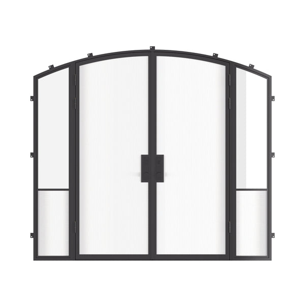 Air Grand exterior steel double arch entry doors with sidelights, galvanized steel frame with dual pane tempered Low-E glass
