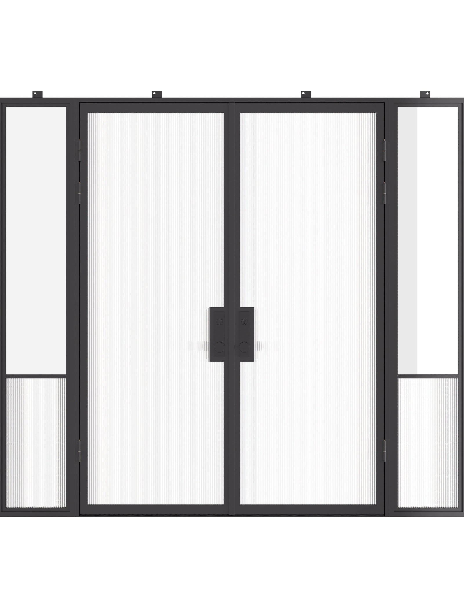 Air Grand exterior steel double door with sidelights, cold-rolled galvanized steel construction and dual-pane Low-E tempered glass