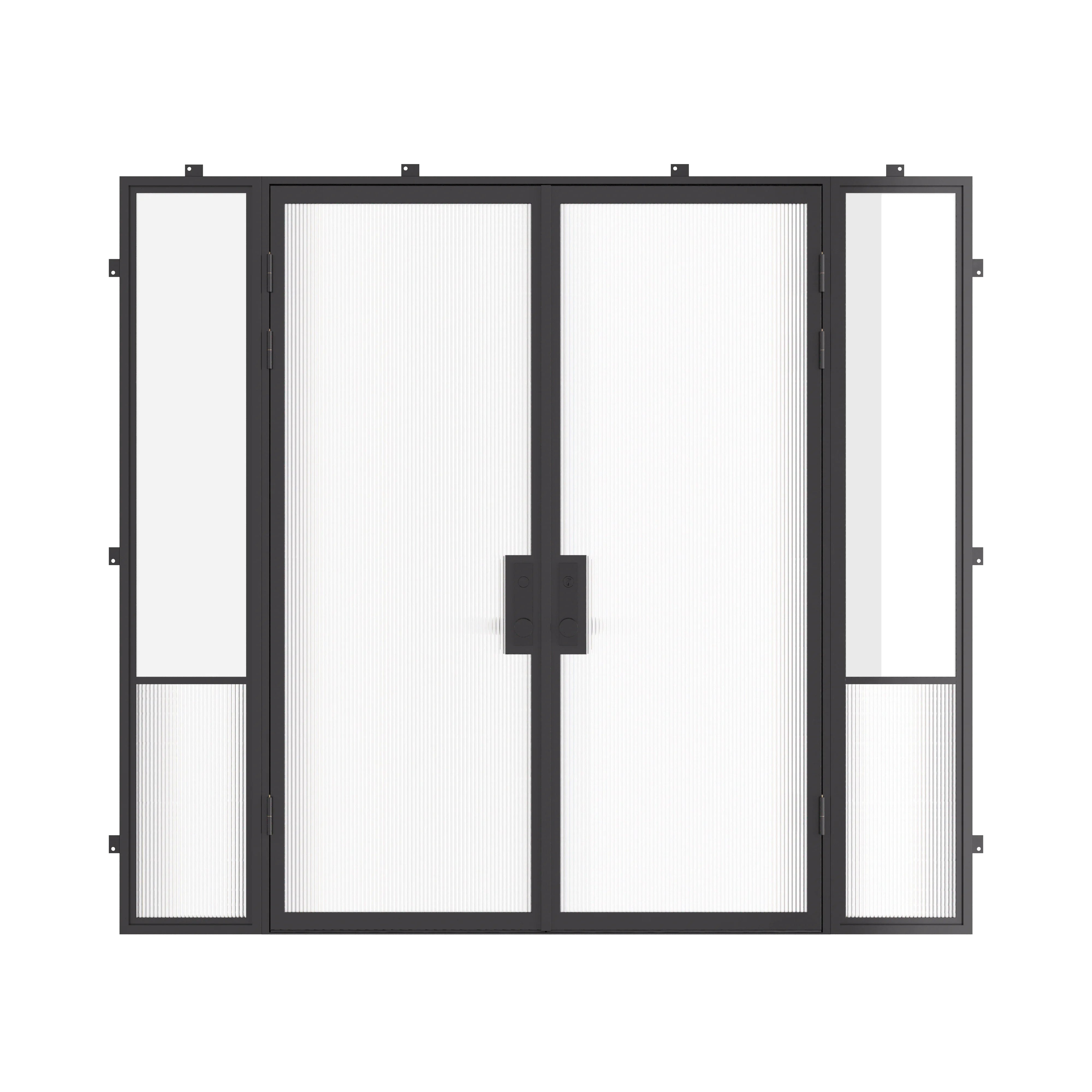 Air Grand exterior steel double door with sidelights, cold-rolled galvanized steel construction and dual-pane Low-E tempered glass