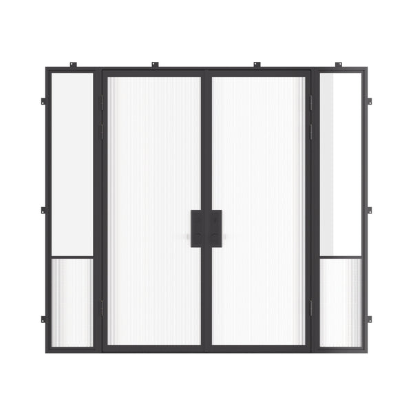 Air Grand exterior steel double door with sidelights, cold-rolled galvanized steel construction and dual-pane Low-E tempered glass