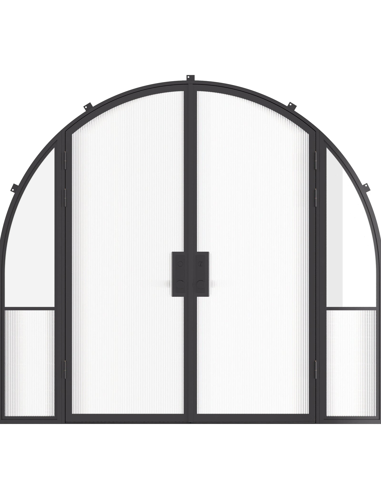 Air Grand exterior steel double full arch entry doors with sidelights, galvanized steel frame with dual-pane tempered Low-E glass