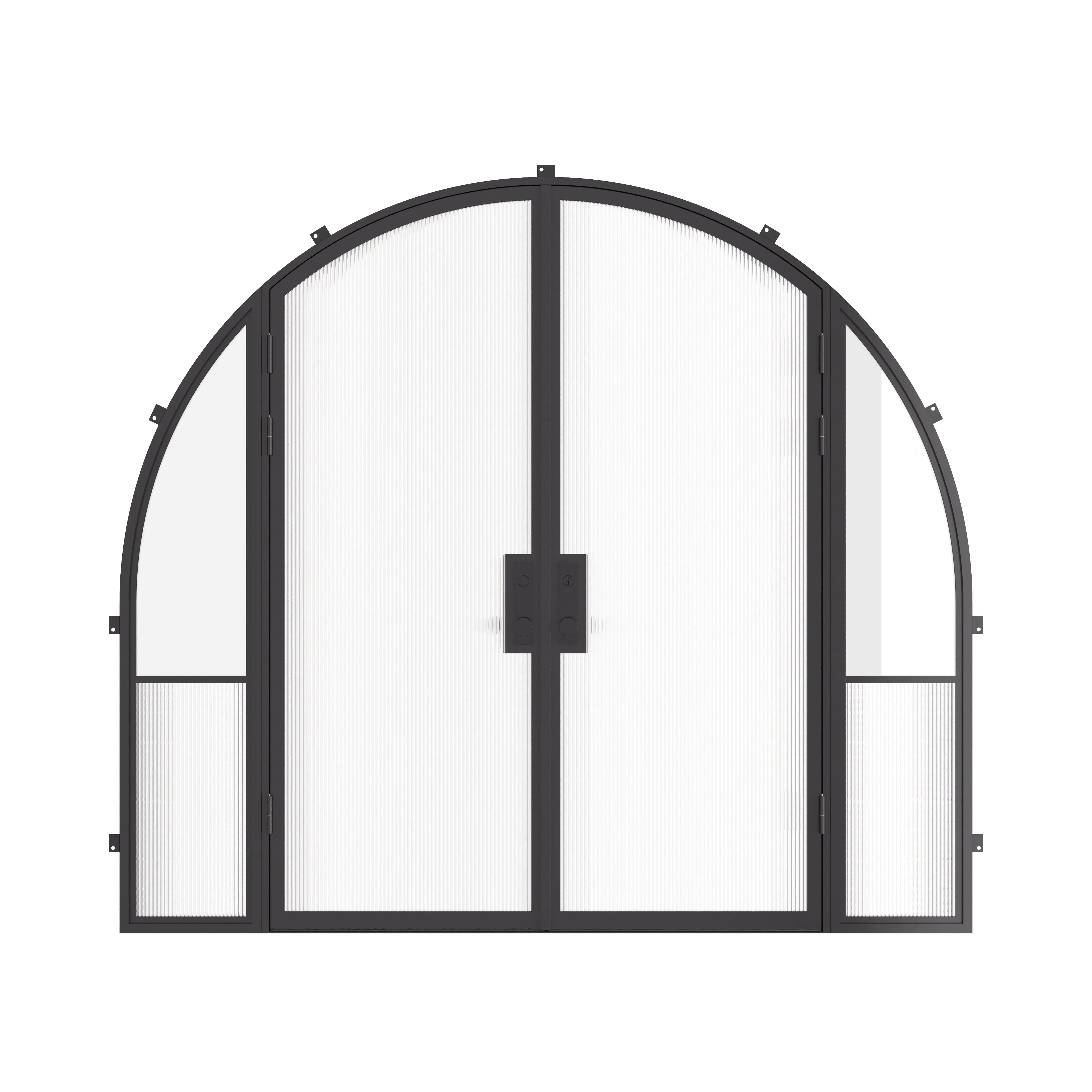 Air Grand exterior steel double full arch entry doors with sidelights, galvanized steel frame with dual-pane tempered Low-E glass