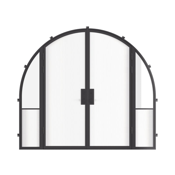 Air Grand exterior steel double full arch entry doors with sidelights, galvanized steel frame with dual-pane tempered Low-E glass