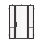Air Grand exterior steel entry door with sidelights and flat top design, galvanized steel frame with tempered Low-E glass