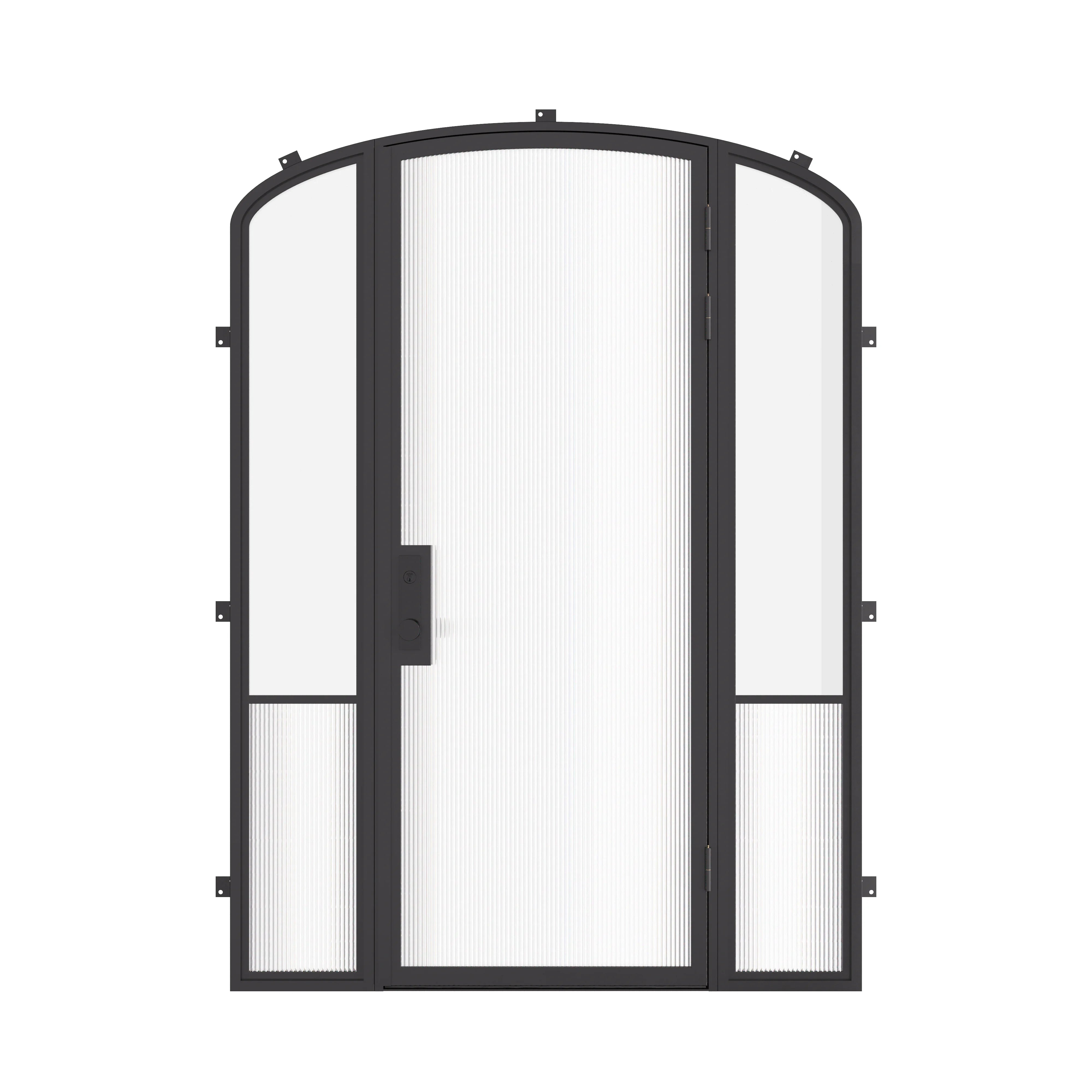 Air Grand exterior steel entry door with sidelights and mini arch top, galvanized steel frame with dual-pane tempered Low-E glass
