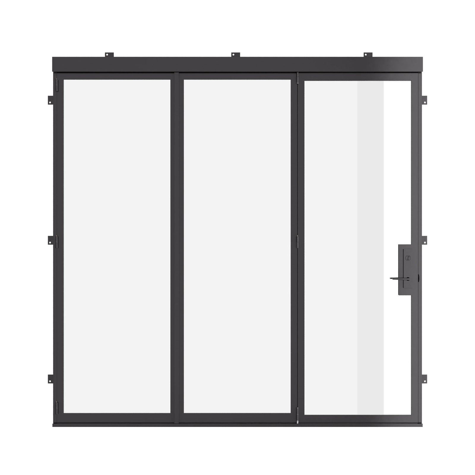Thermally broken steel bifold door system with insulated glass and contemporary frame design