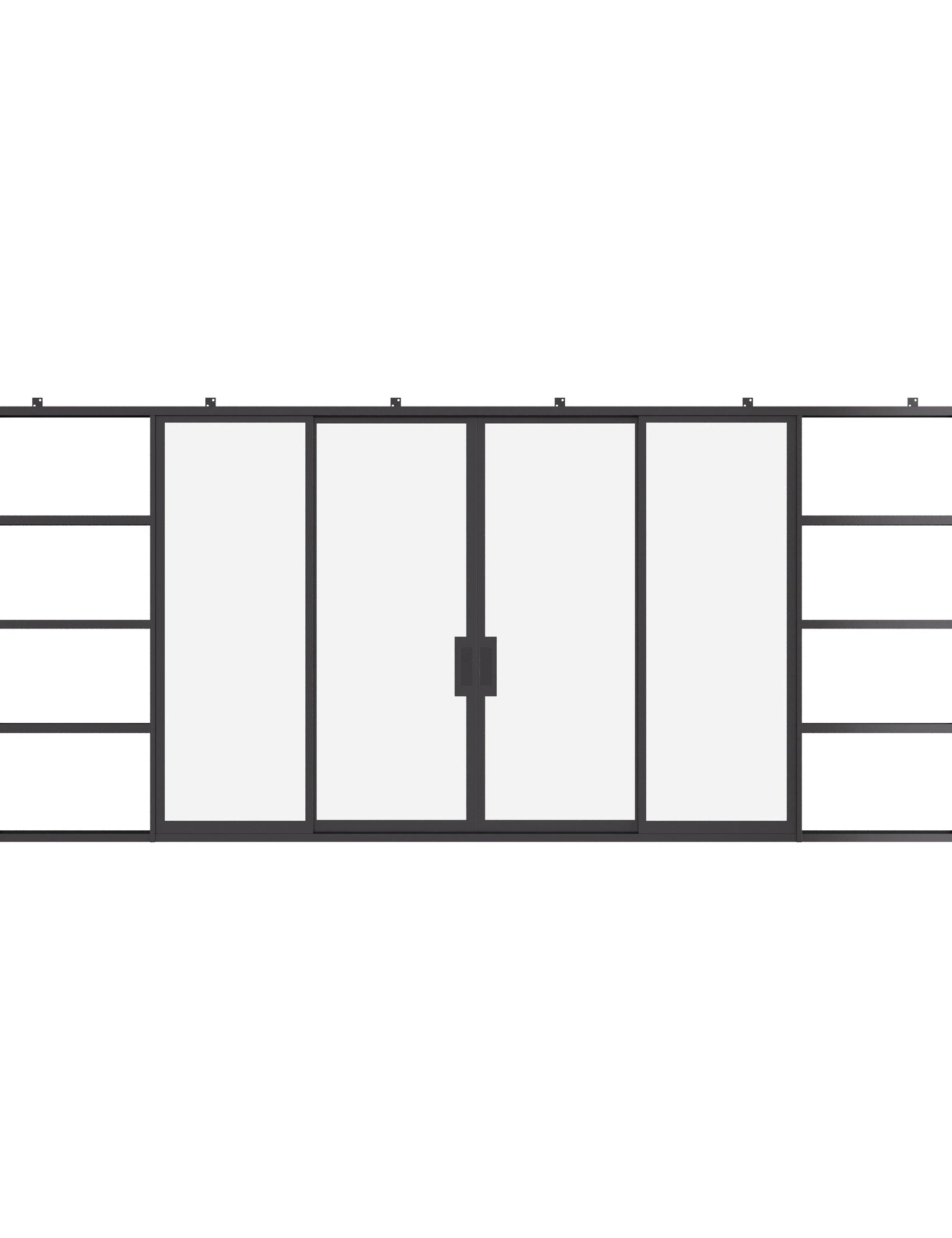 Center split double pocket steel sliders with glass.