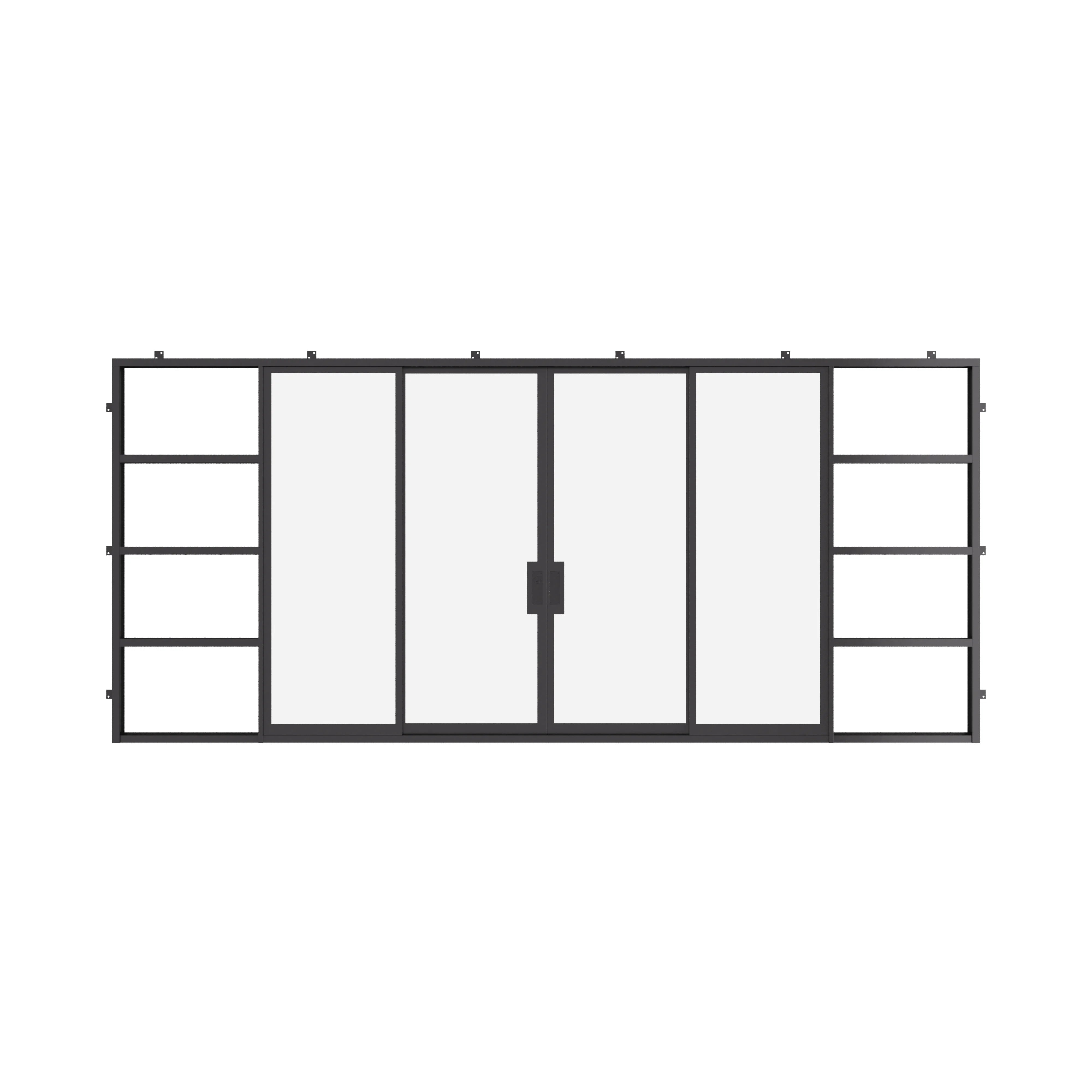 Center split double pocket steel sliders with glass.