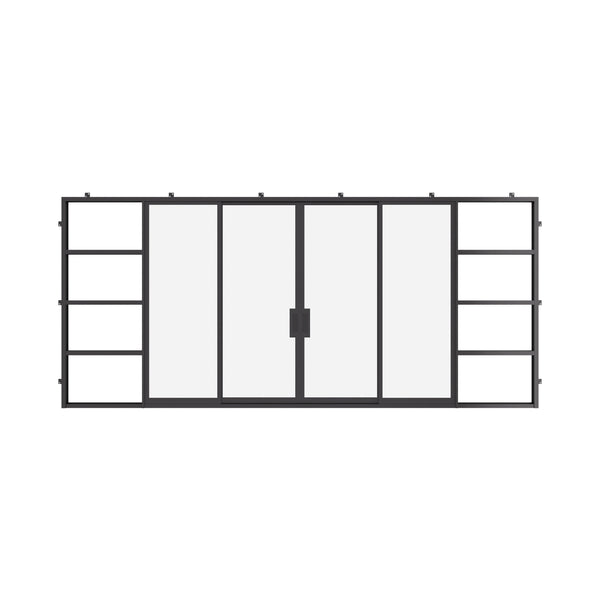 Center split double pocket steel sliders with glass.