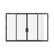 Center split double sliding steel doors with glass.
