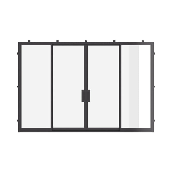 Center split double sliding steel doors with glass.
