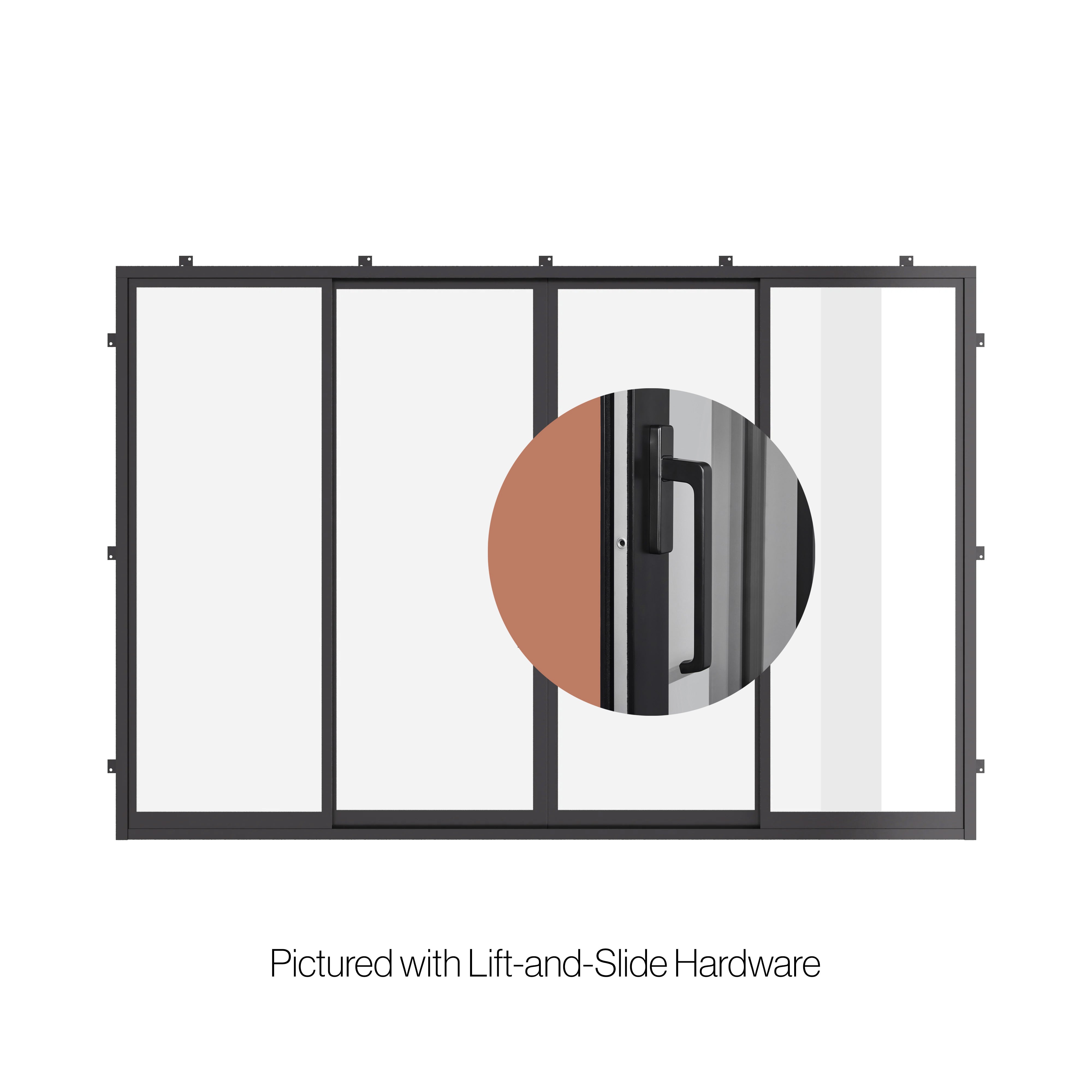 Center split double sliding steel doors with glass.
