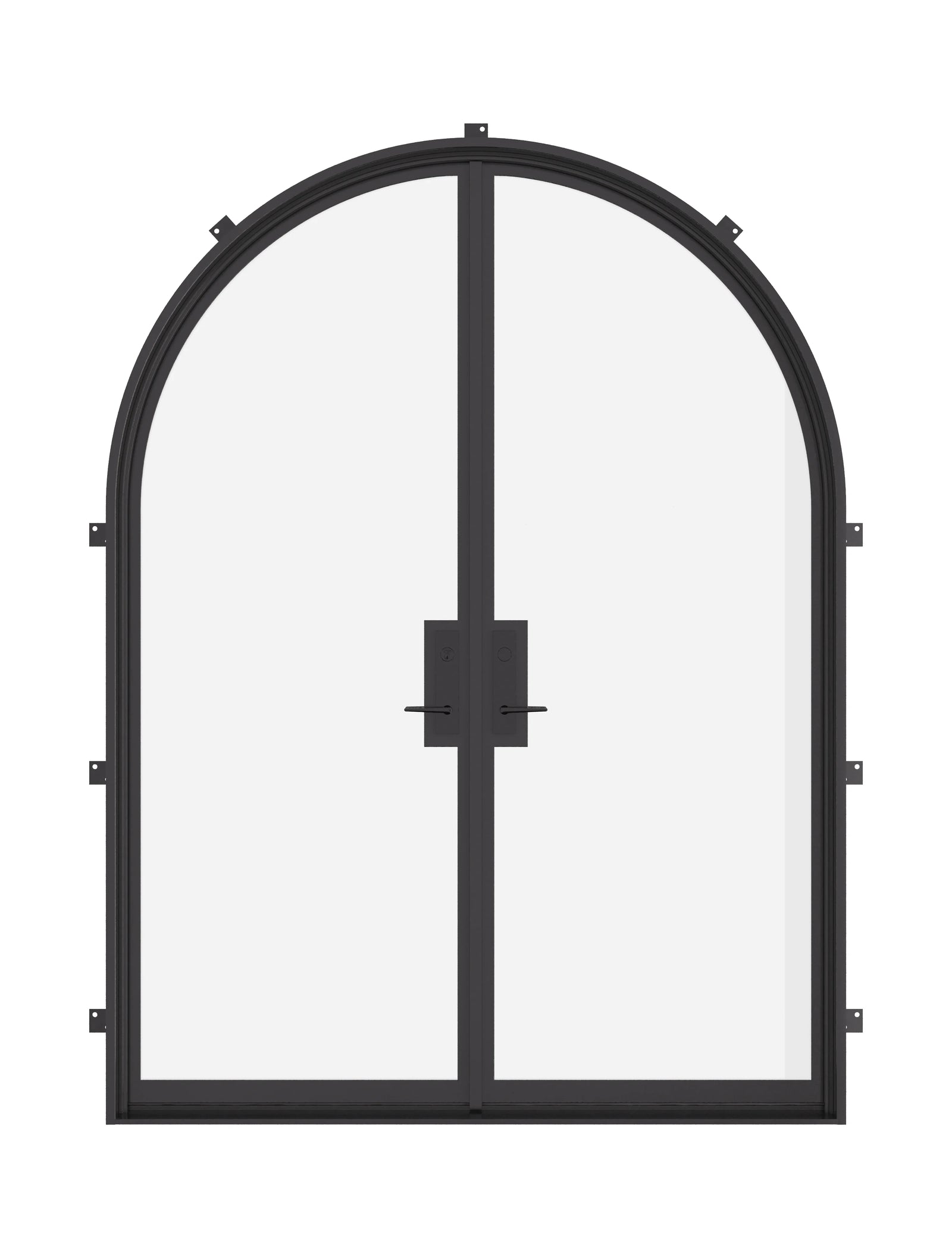 Double full arch exterior steel doors with NFRC-rated insulated glass.