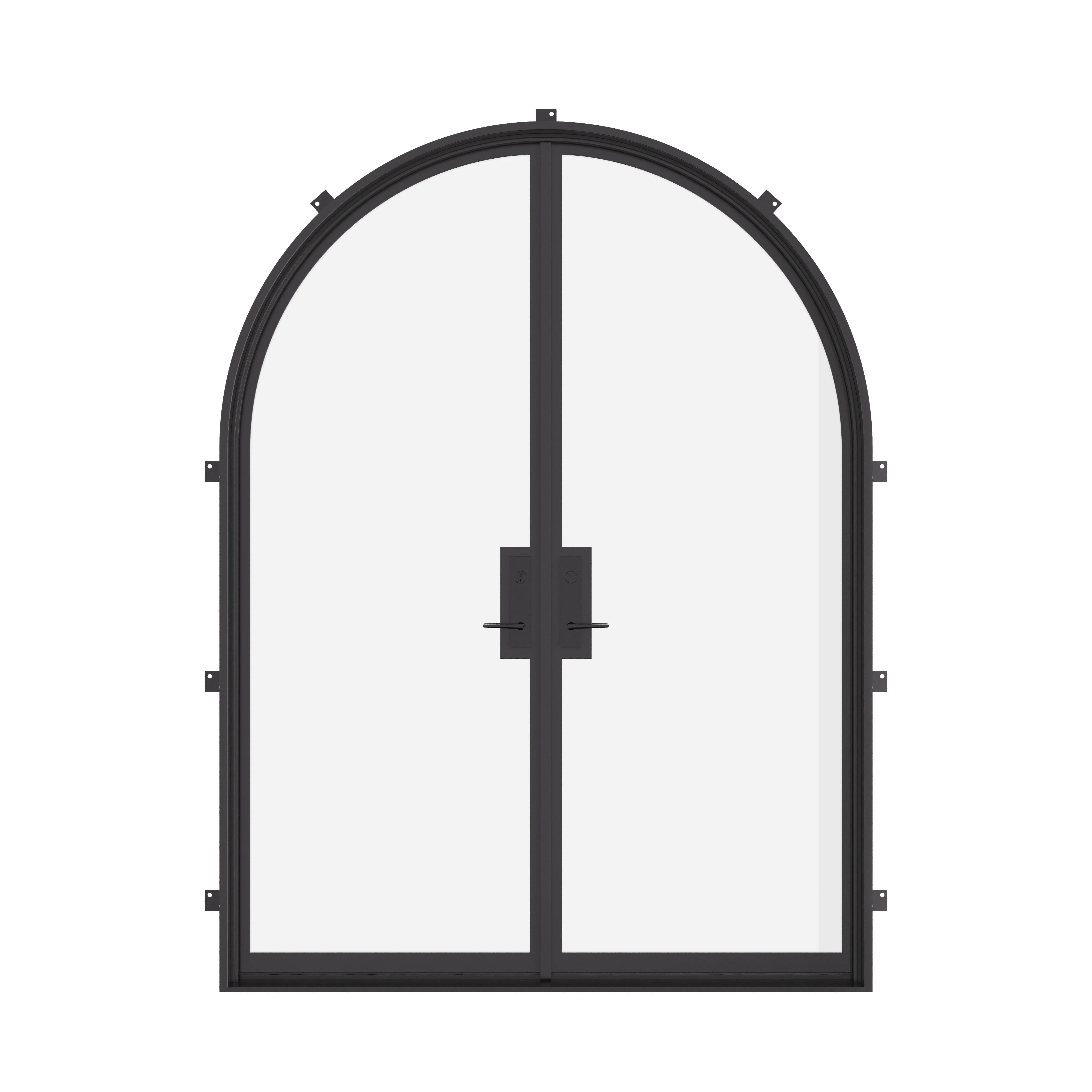 Double full arch exterior steel doors with NFRC-rated insulated glass.