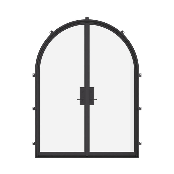 Double full arch thermally broken steel doors with TDL pattern and insulated glass units