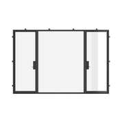 Dual single flat steel doors with center fixed panel.