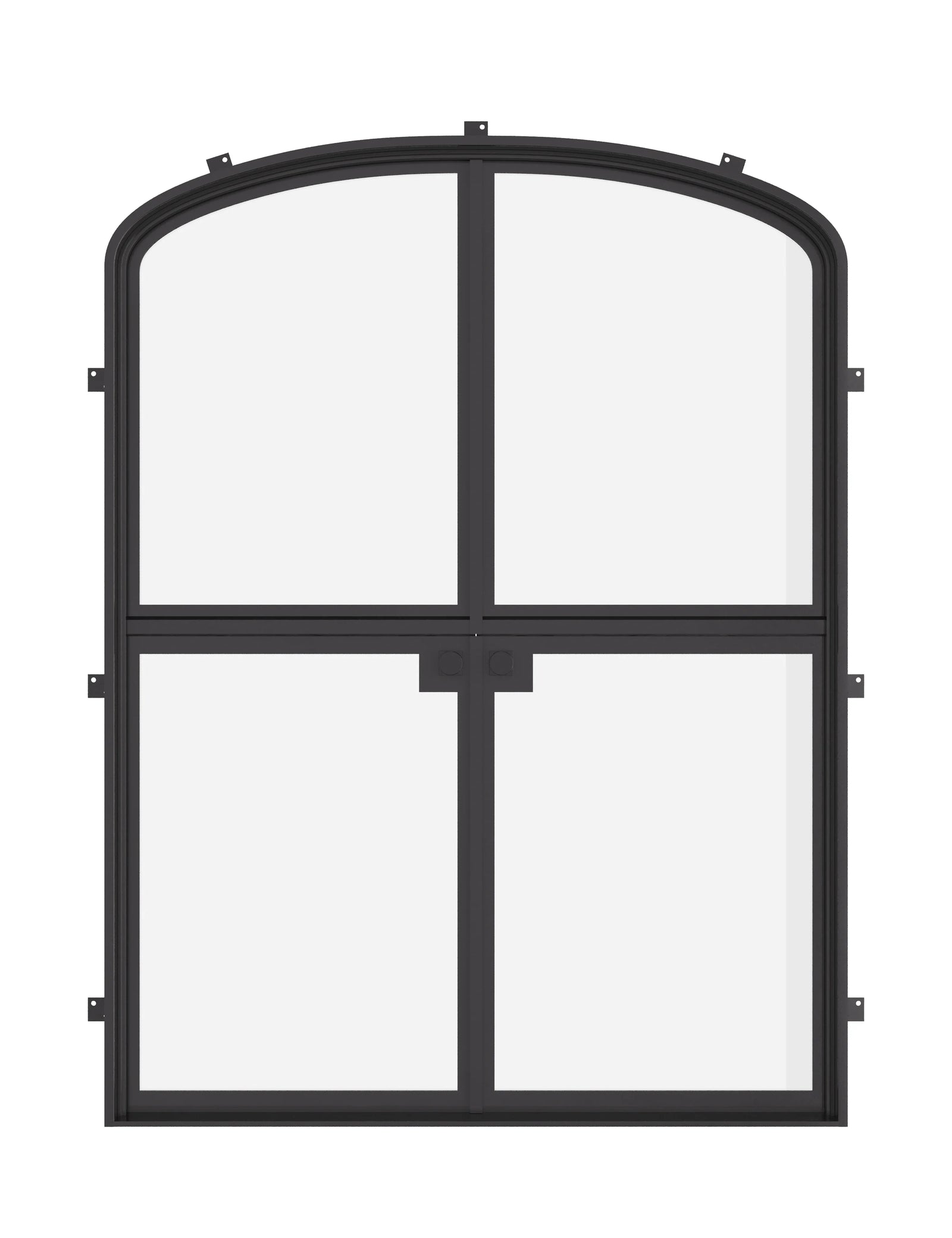 Double mini arch Dutch steel doors with glass panels.