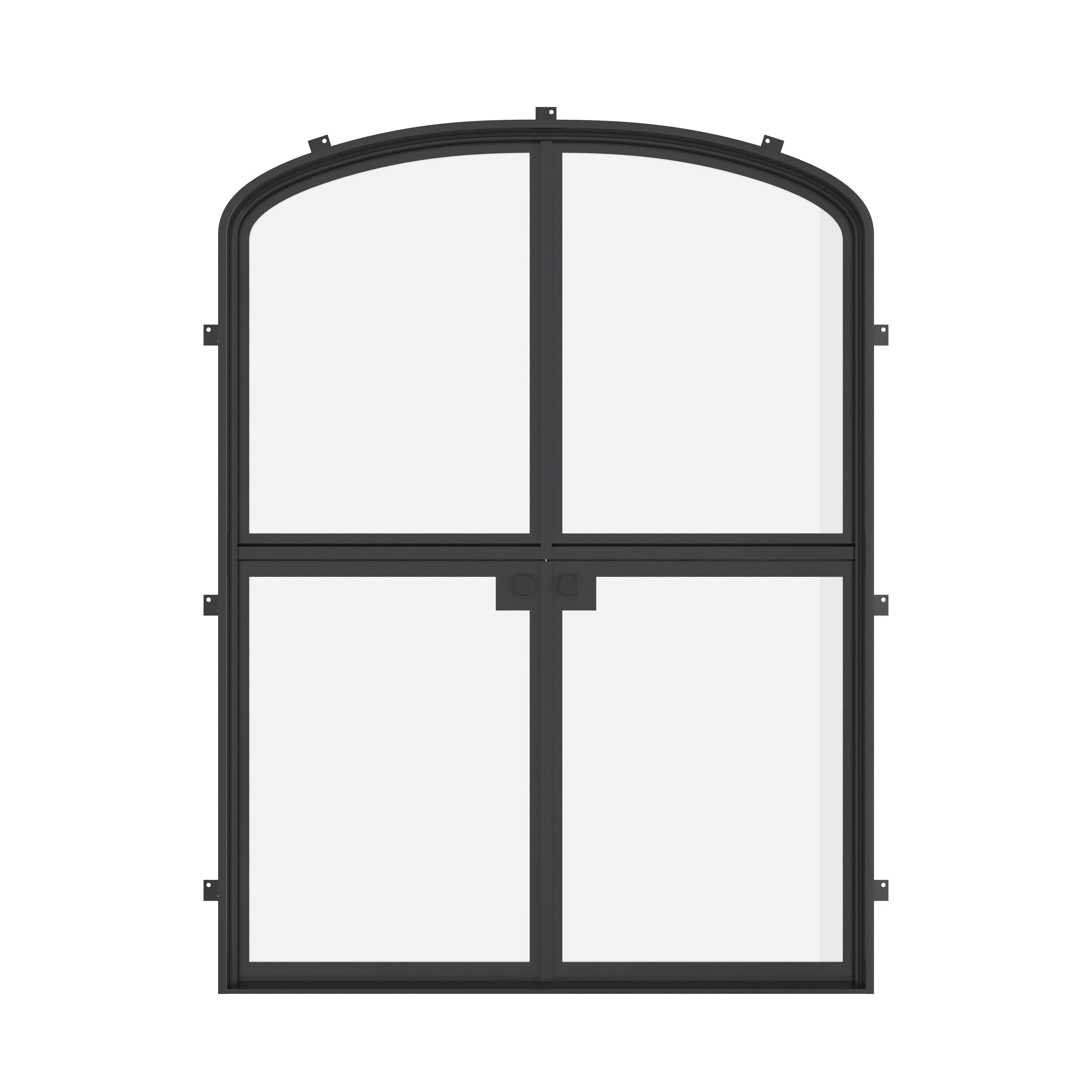 Double mini arch Dutch steel doors with glass panels.