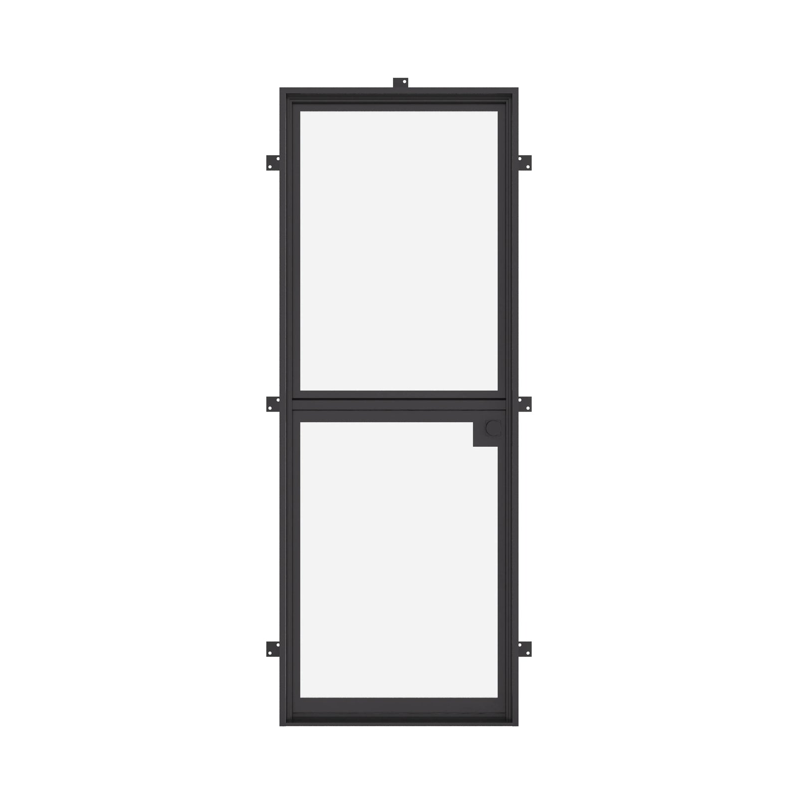 Dutch single flat thermal break steel door with dual pane glass.