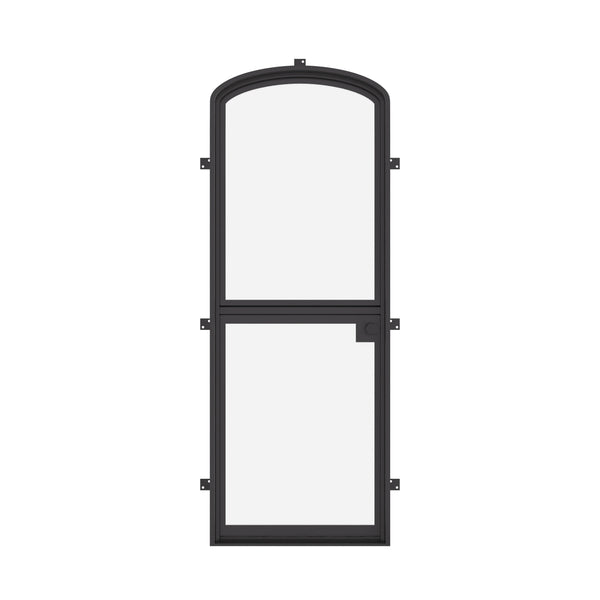 Single mini arch Dutch steel door with divided panel.