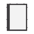 Flat pivot steel door with minimalist architectural detailing.