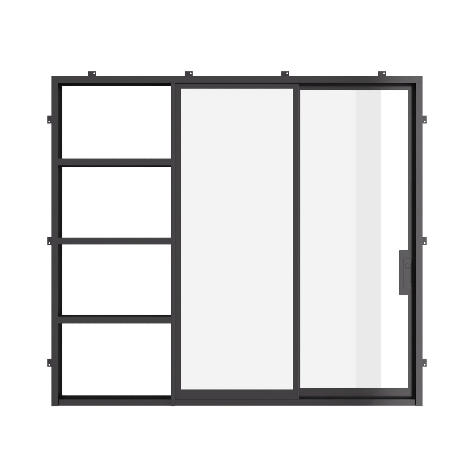 Contemporary steel pocket door with slim sightlines.