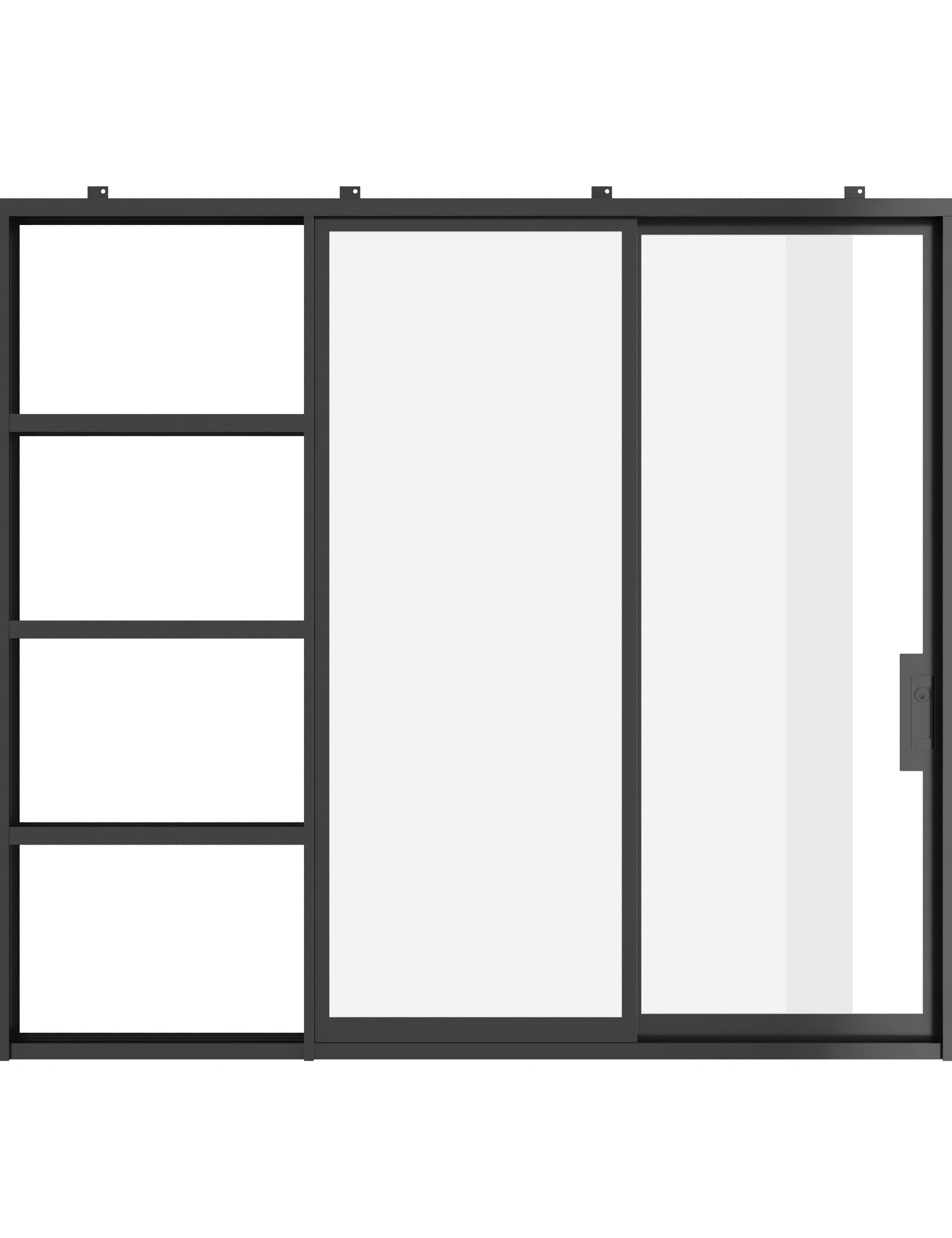 Pocket sliding steel door with narrow architectural frame.