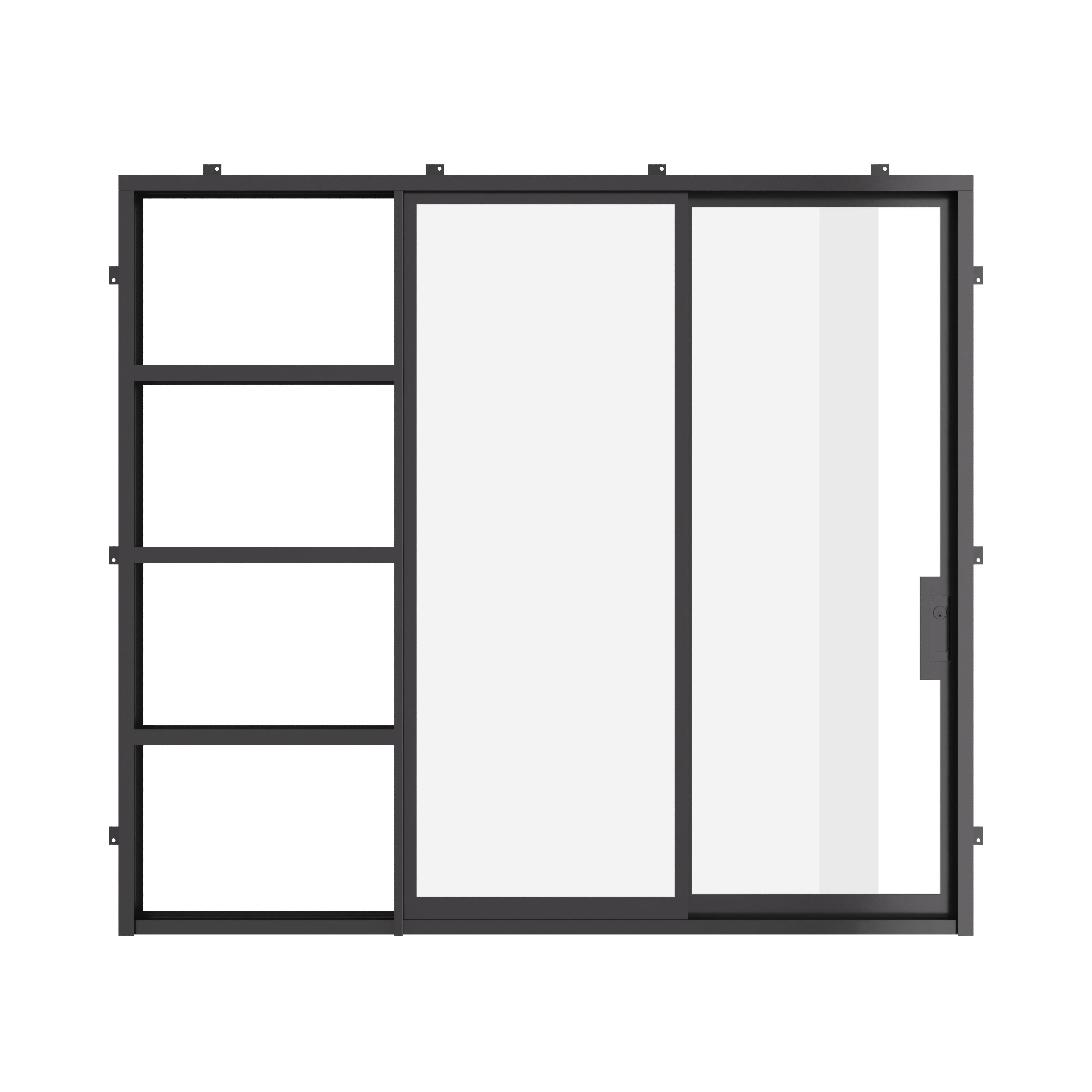 Pocket sliding steel door with narrow architectural frame.