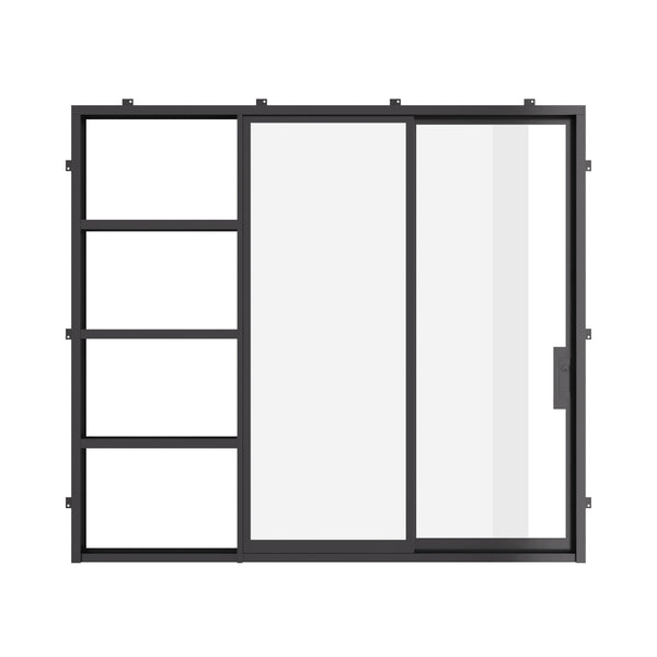 Pocket sliding steel door with narrow architectural frame.