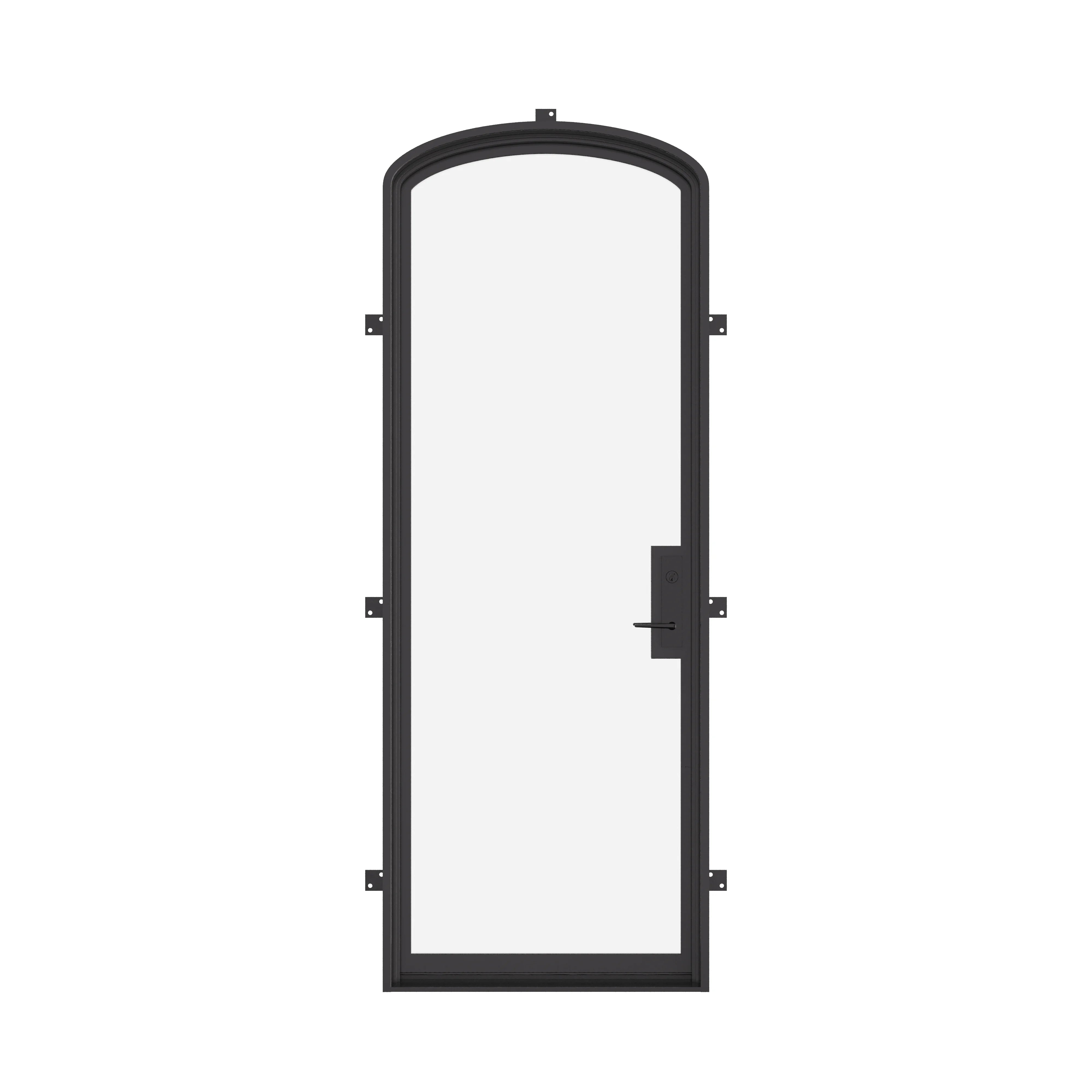 Single mini arch exterior steel door, NFRC rated glazing.