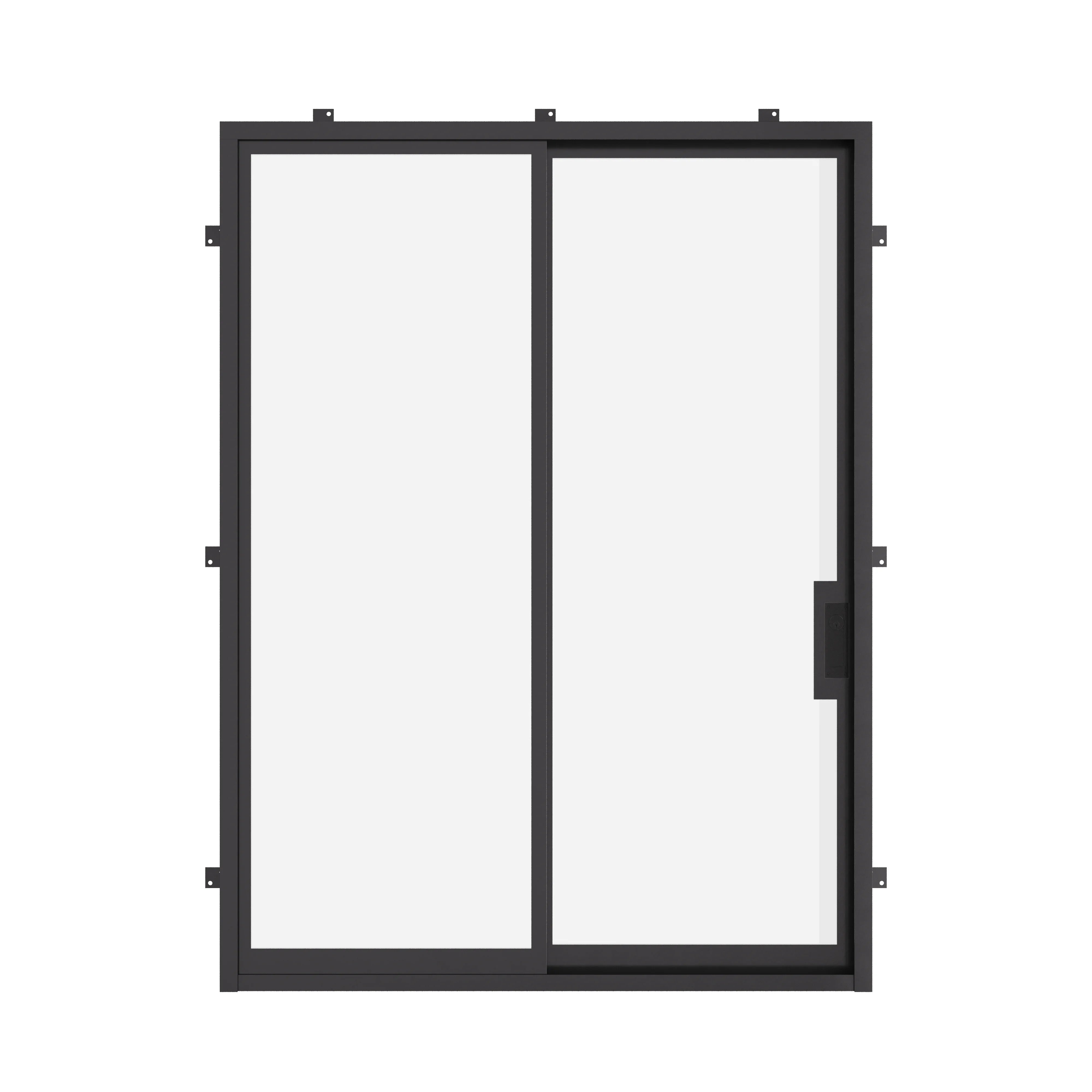 Sliding steel door system with modern architectural profile.