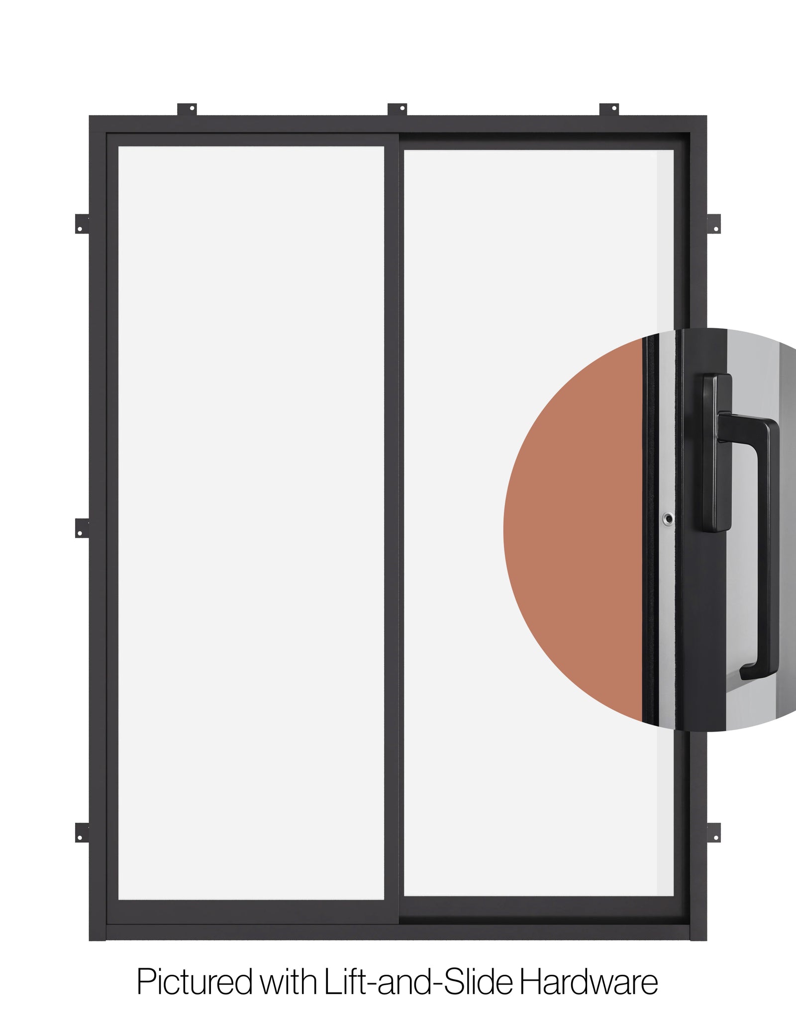 Sliding steel door system with modern architectural profile.