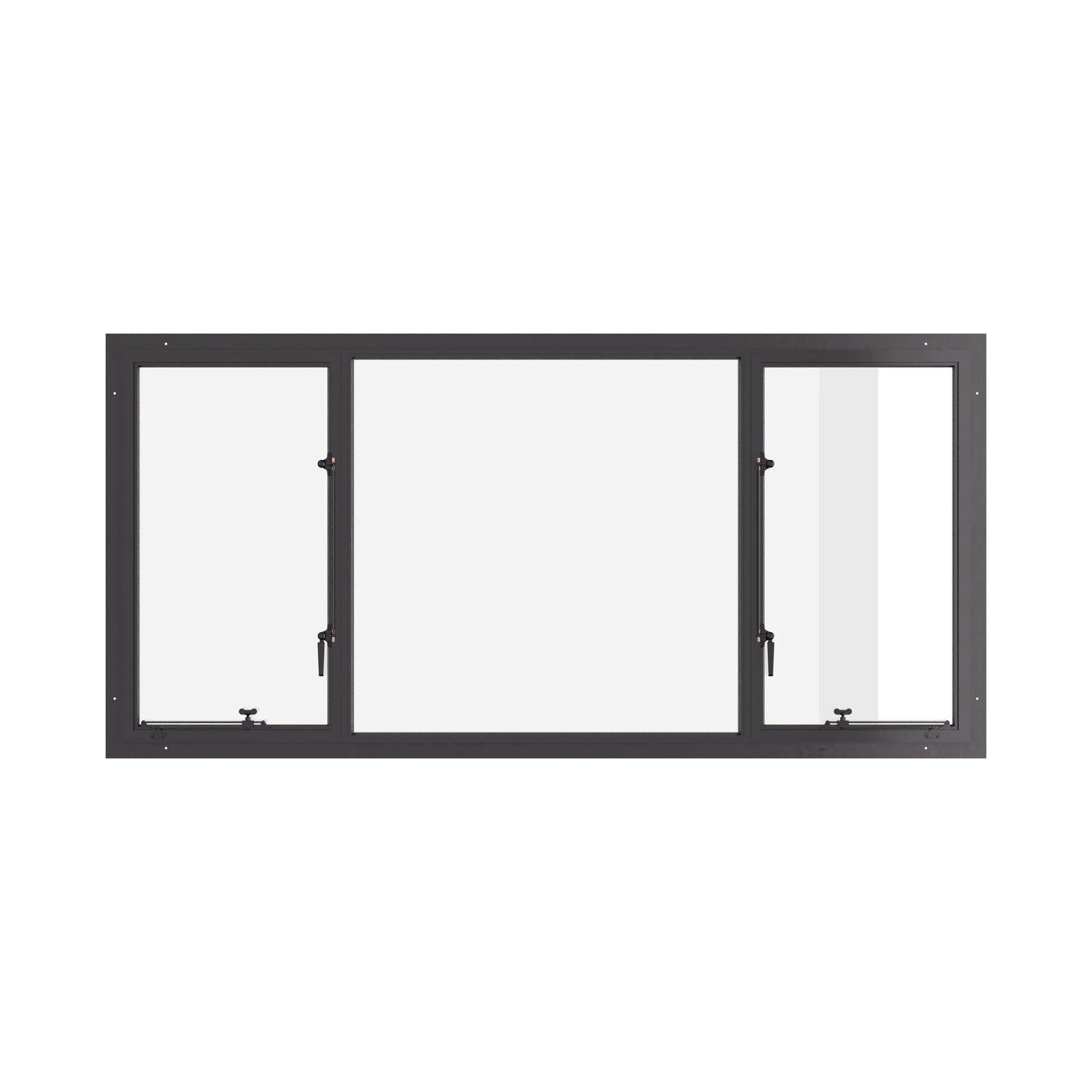 Thermally broken dual single casement steel window, cold-rolled steel, black finish, Low-E glass