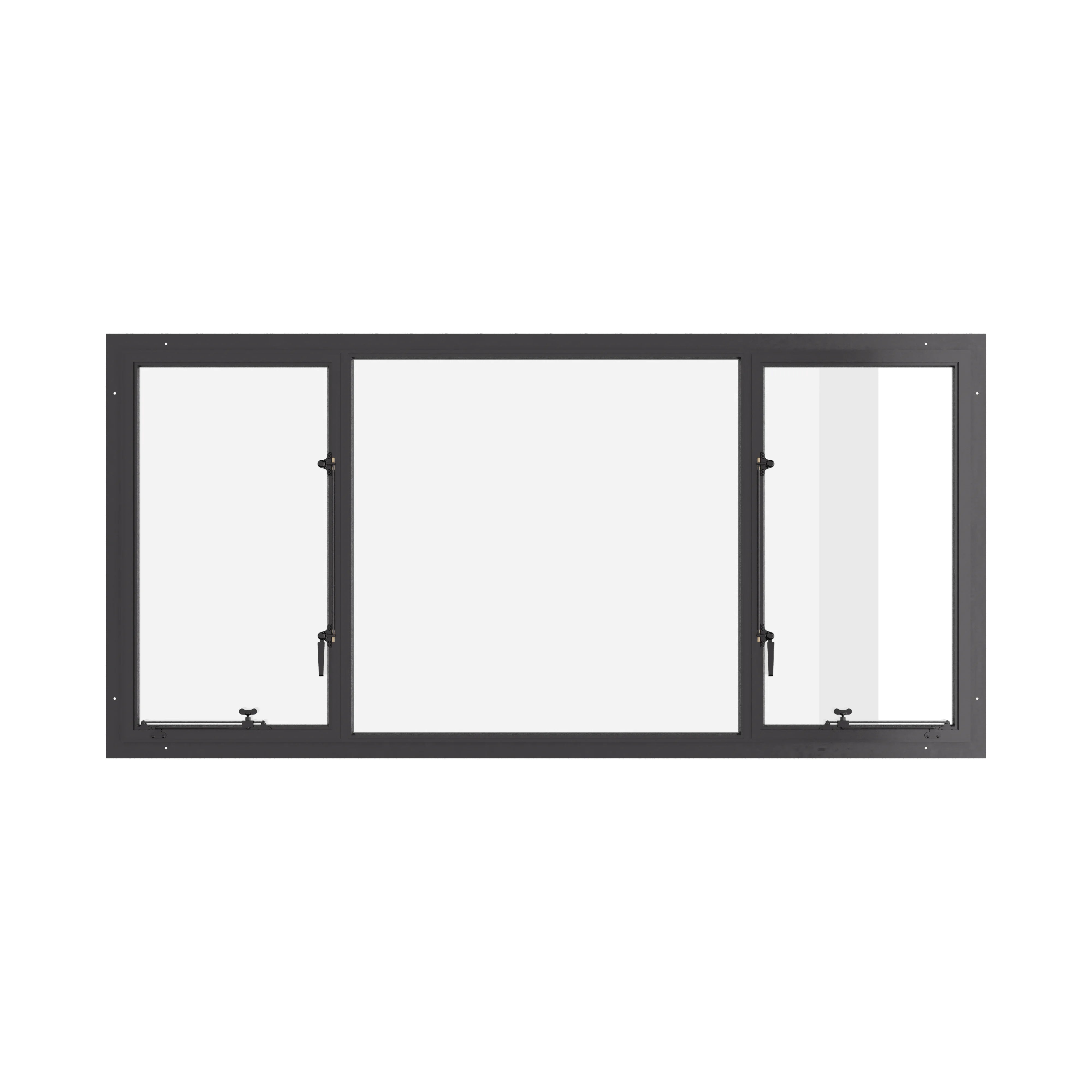 Thermally broken dual single casement steel window, cold-rolled steel, black finish, Low-E glass