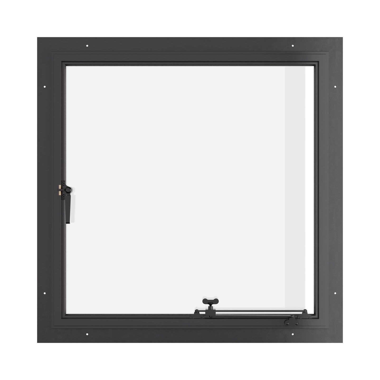 Thermally broken single casement steel window, square, cold-rolled steel, black, dual pane Low-E glass