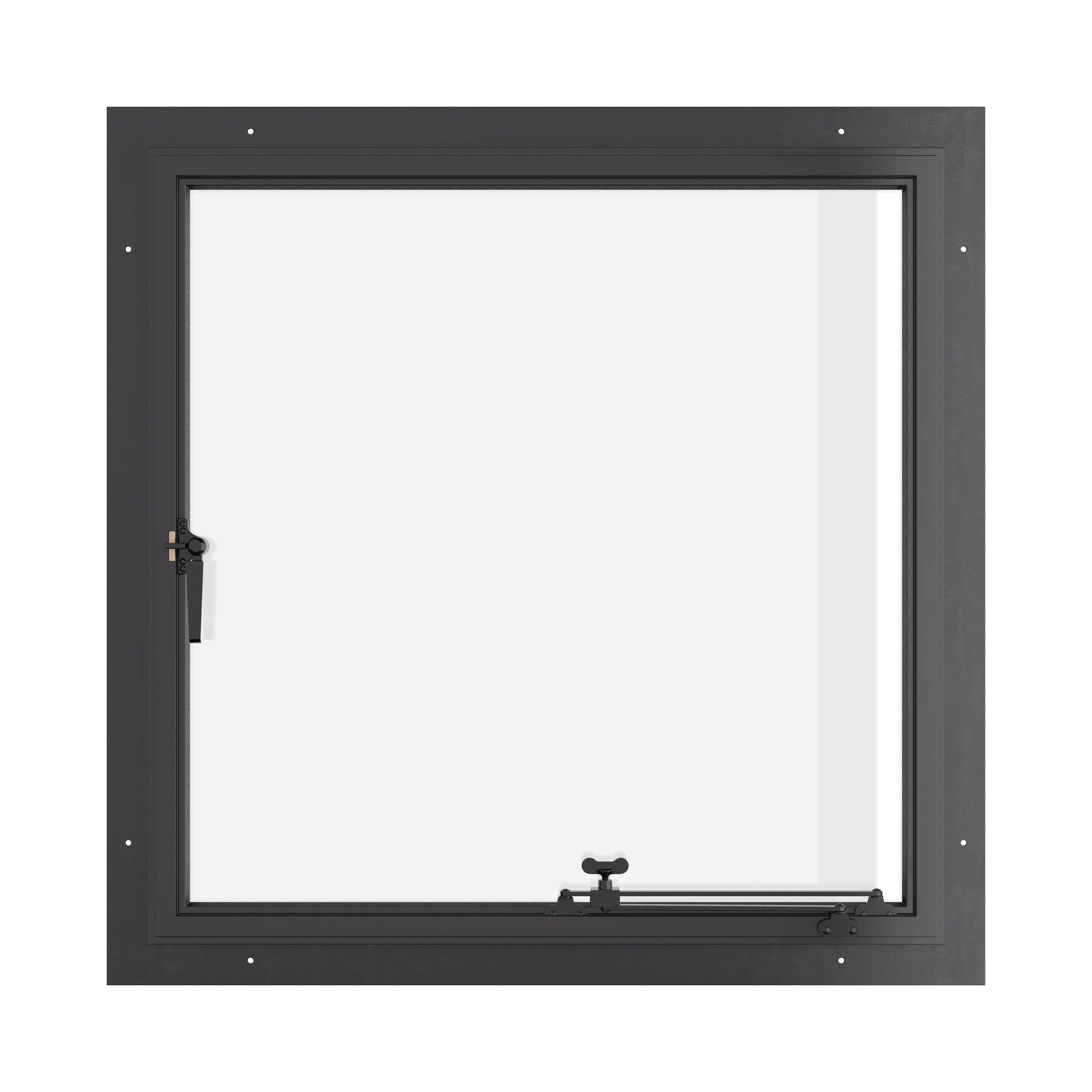 Thermally broken single casement steel window, square, cold-rolled steel, black, dual pane Low-E glass