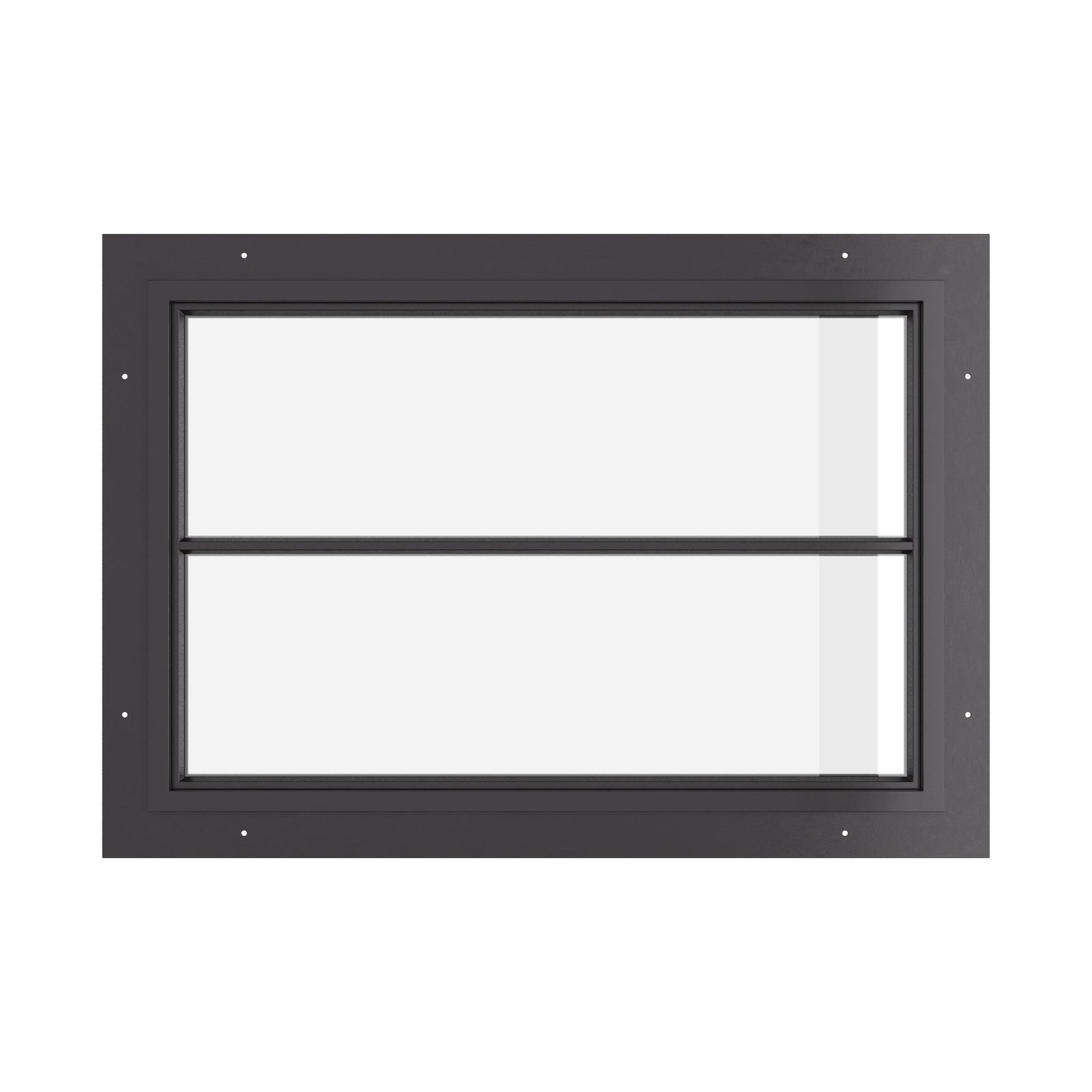 wide steel window with horizontal muntin and insulated glass panel