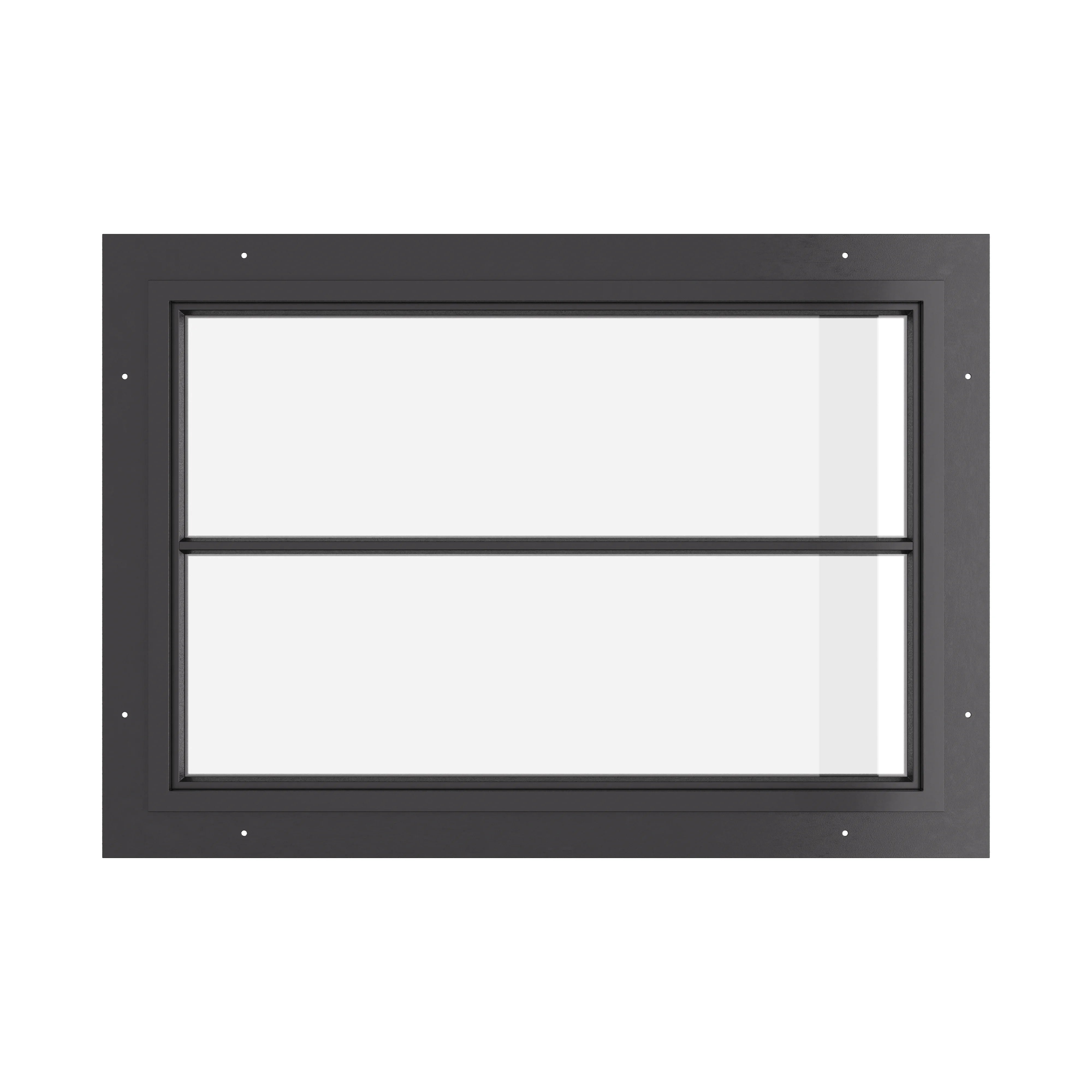 wide steel window with horizontal muntin and insulated glass panel
