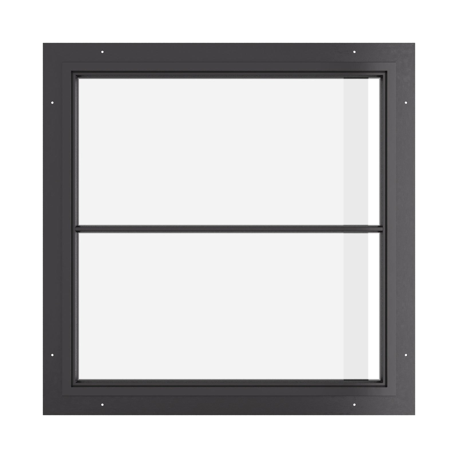modern square steel window with horizontal muntin and dual pane glass