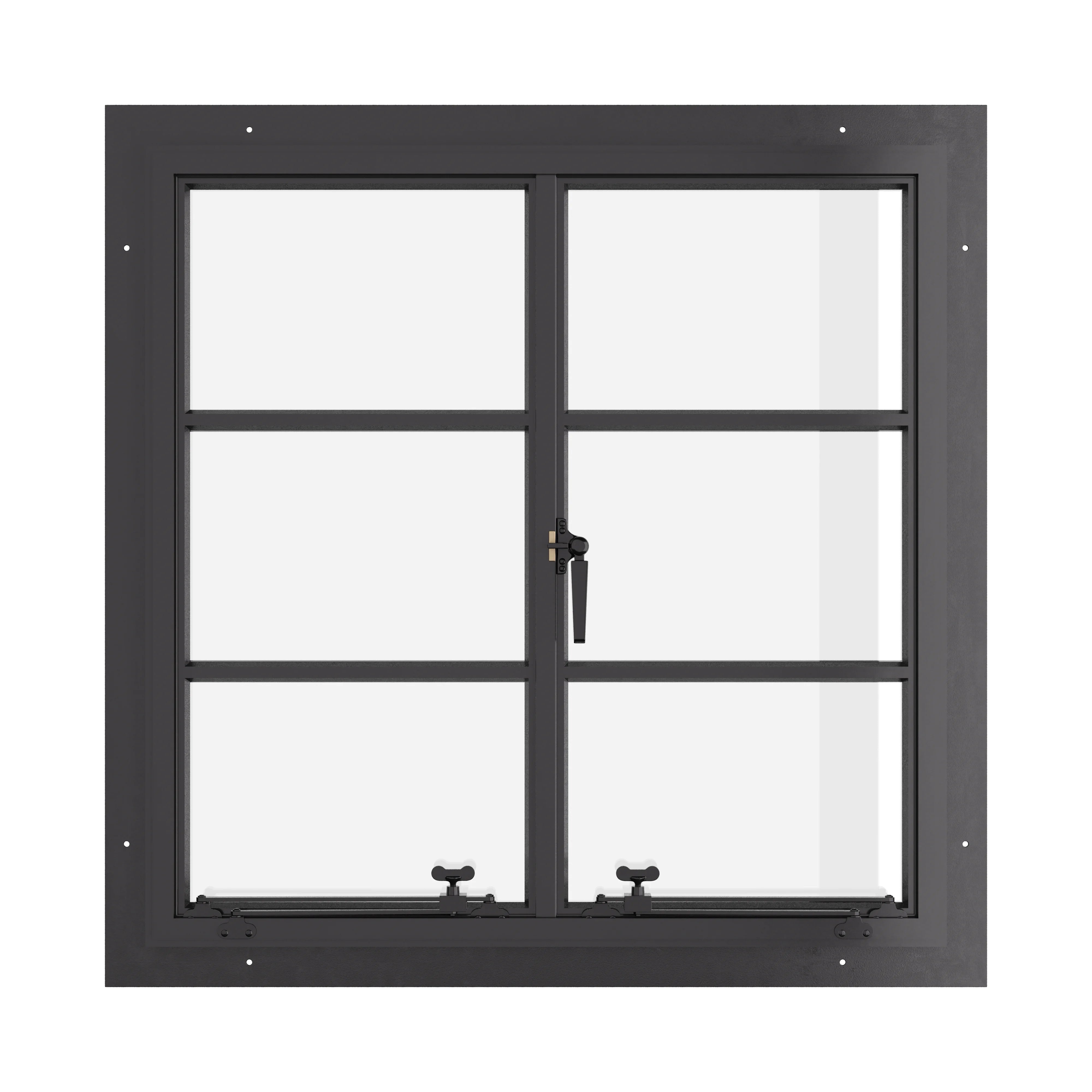 Thermally broken square steel double casement window with insulated Low-E glass