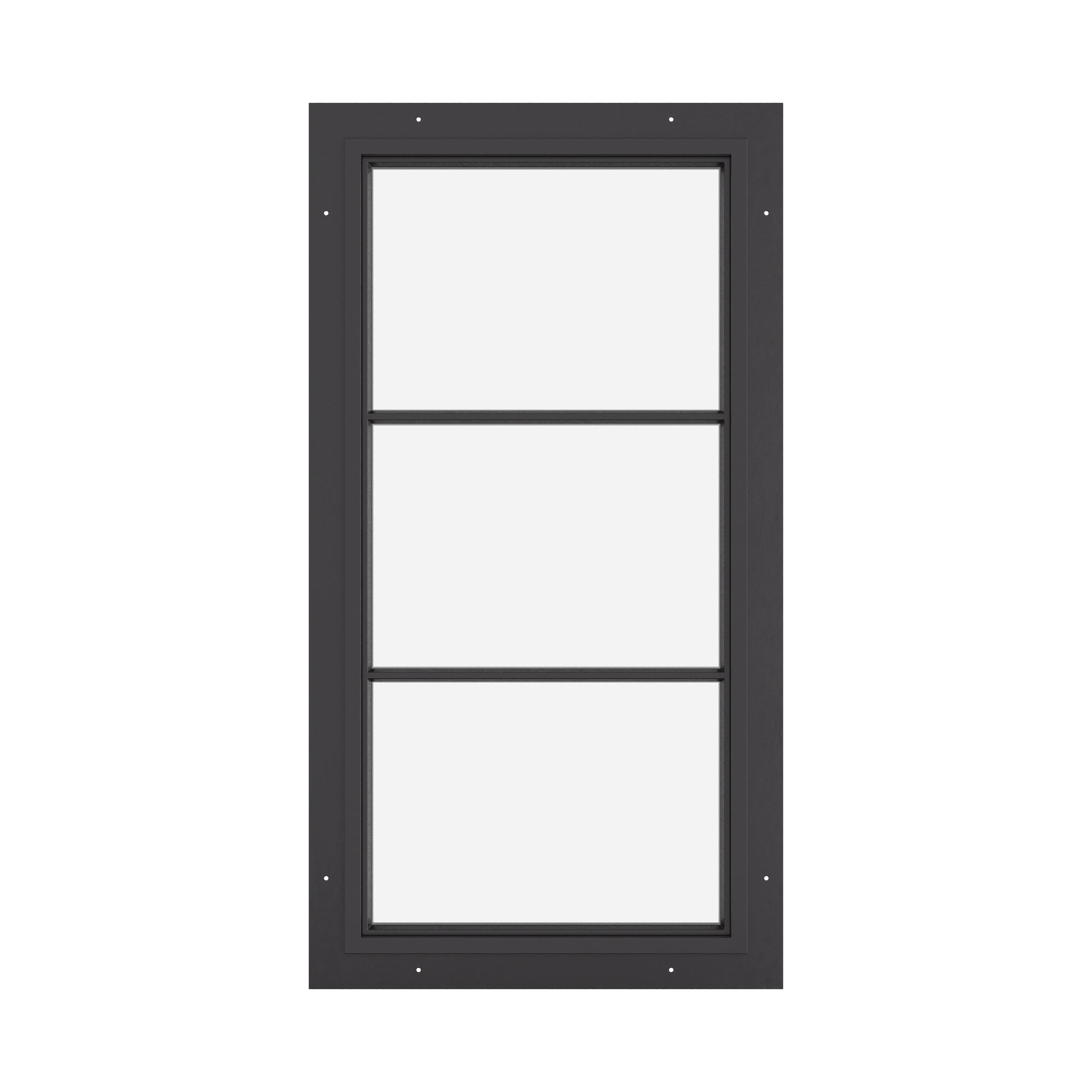 vertical steel window with thermal break and two horizontal gridlines