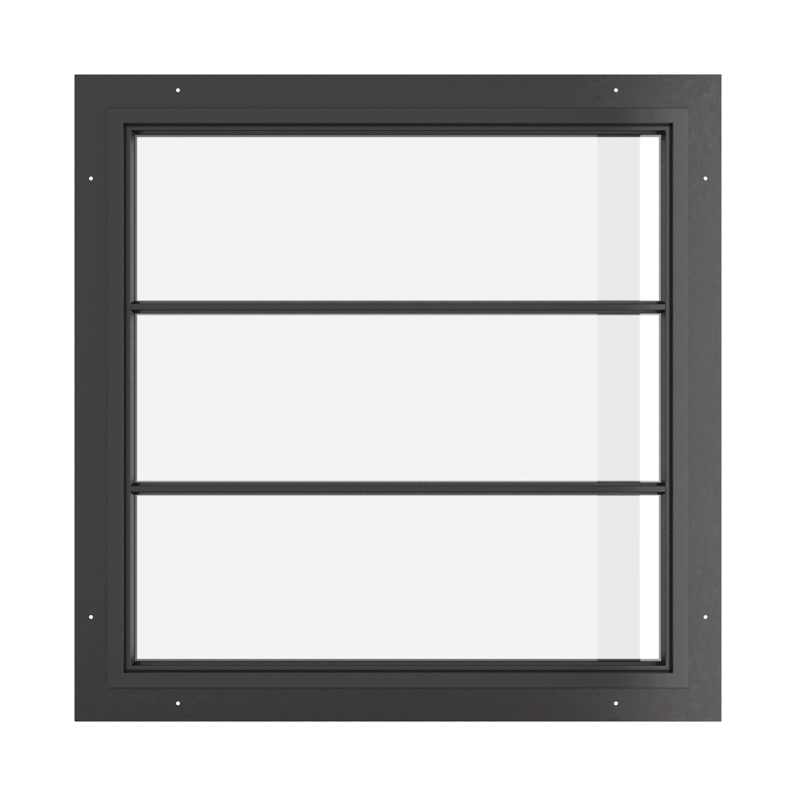 fixed square steel window with 2H grid pattern and insulated glazing