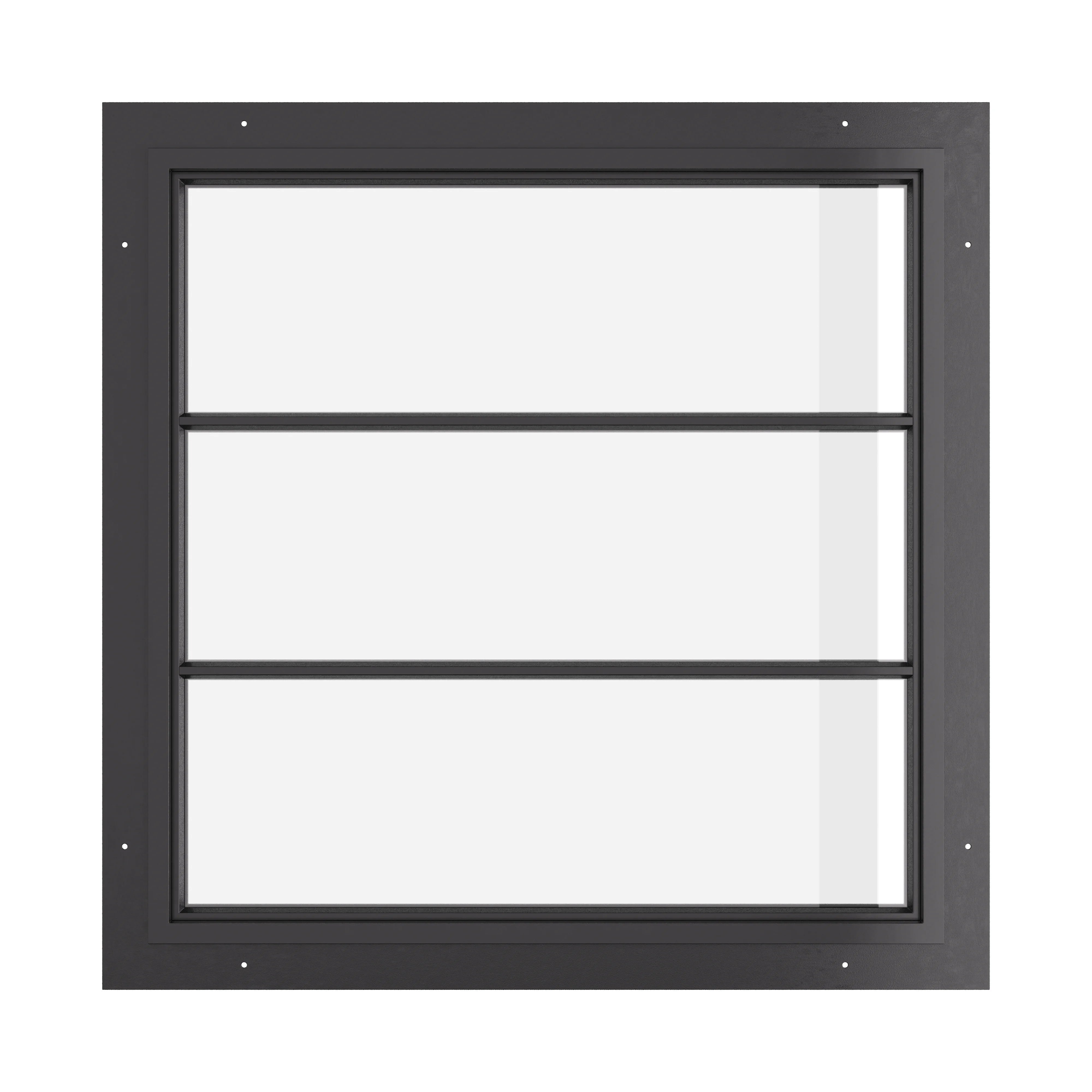 fixed square steel window with 2H grid pattern and insulated glazing