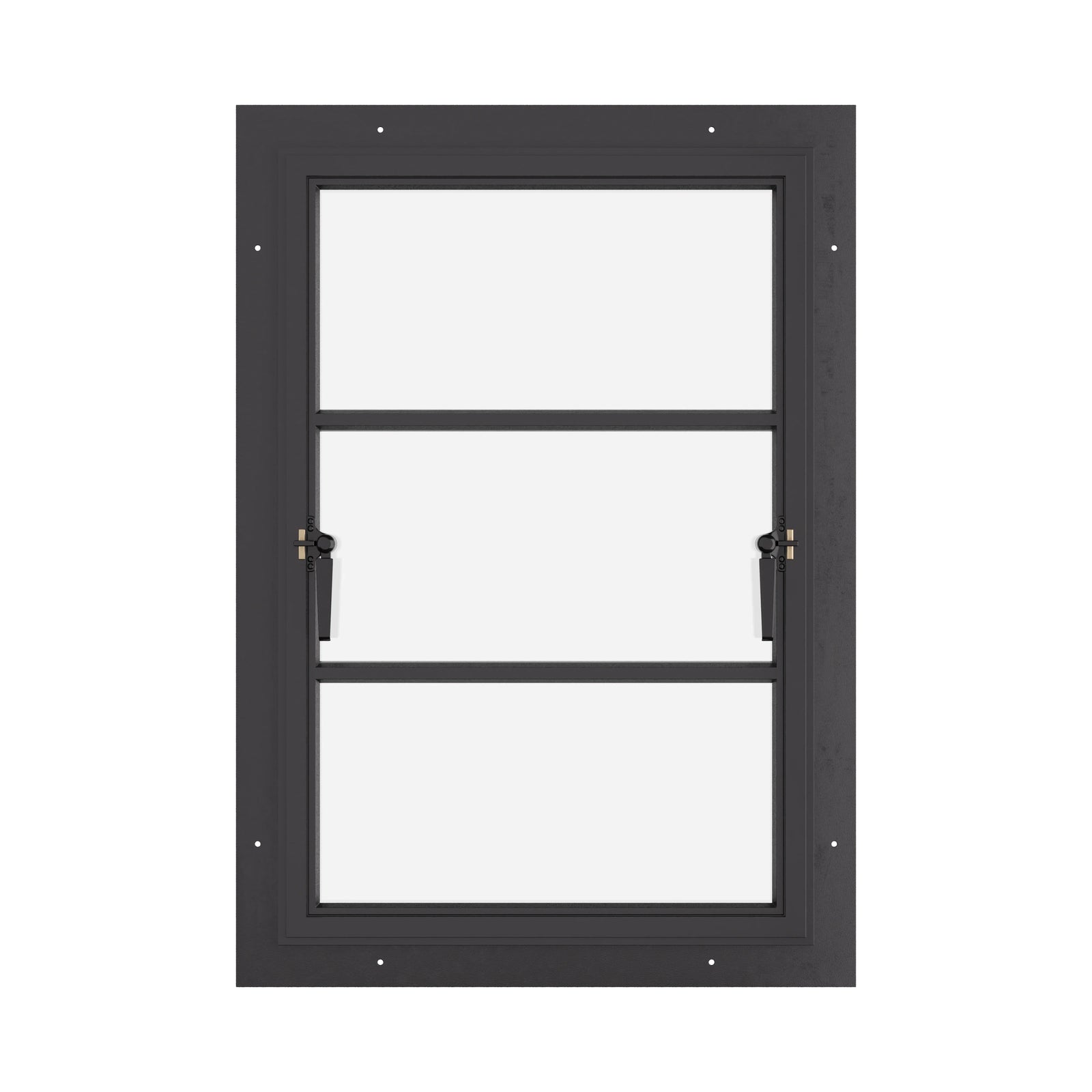 Thermally broken push-out steel window, 0V 2H grid, cold-rolled steel, black, dual pane Low-E glass
