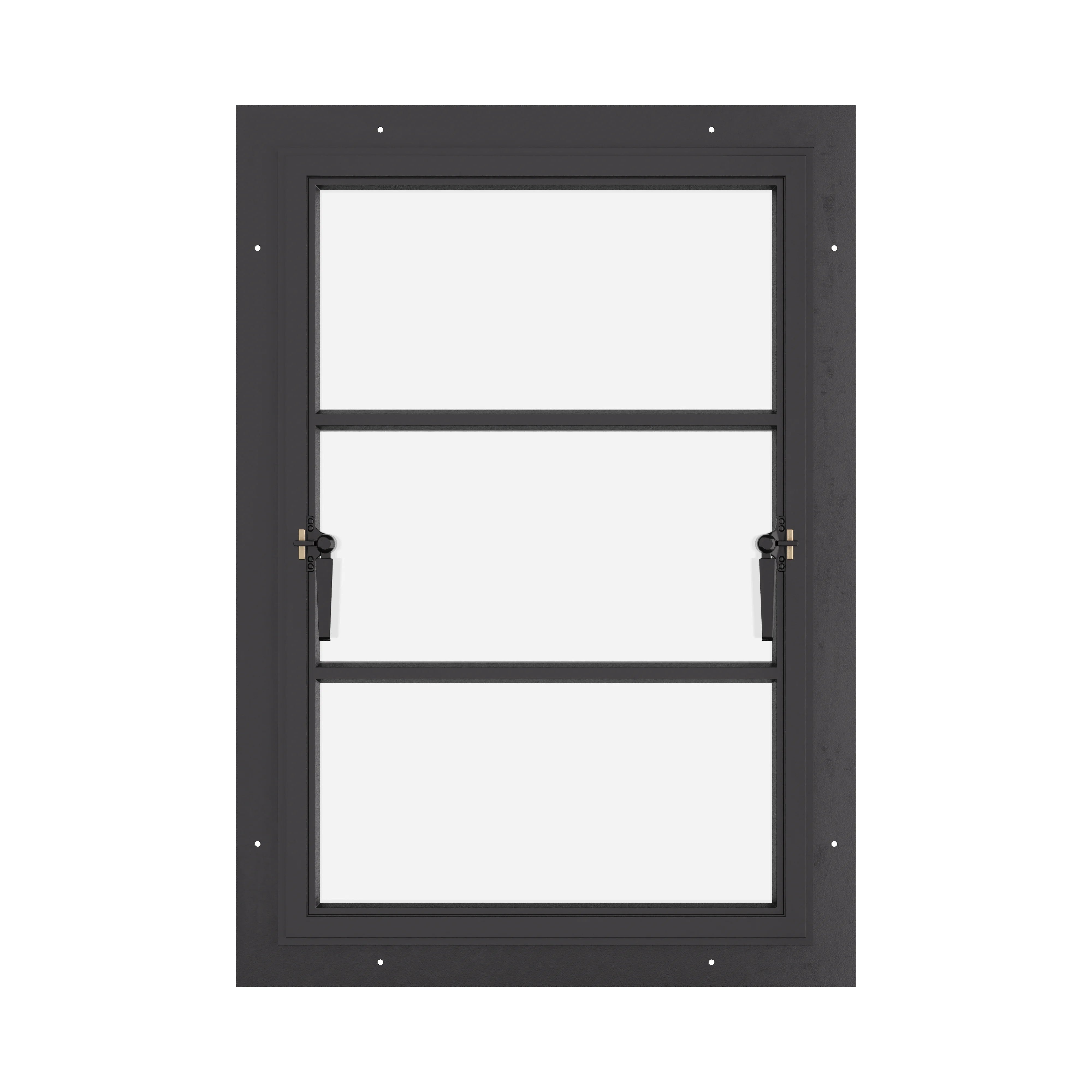 Thermally broken push-out steel window, 0V 2H grid, cold-rolled steel, black, dual pane Low-E glass