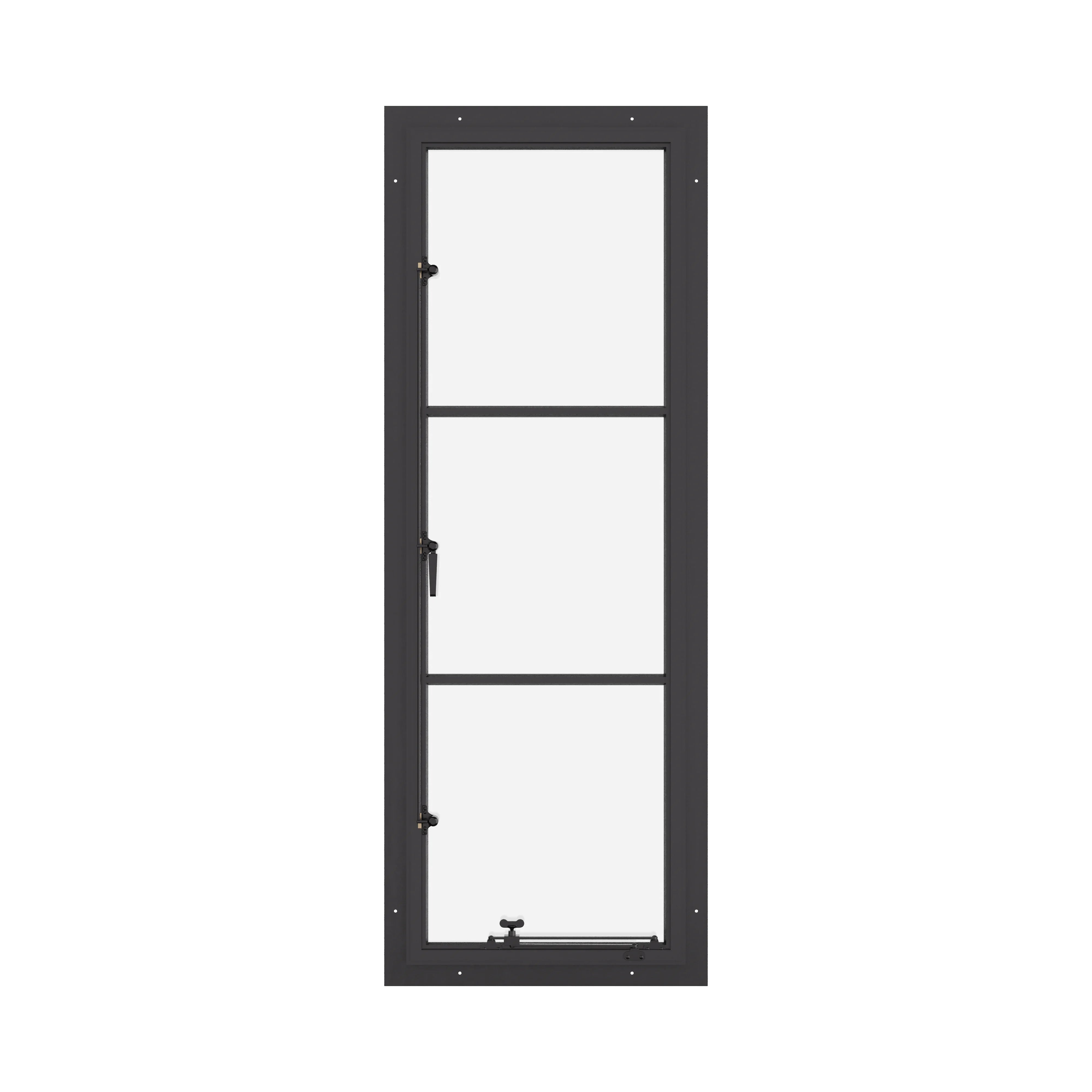 Landscape double casement steel window with clean steel sightlines