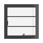 Square double casement steel window with horizontal mullions and Low-E glass