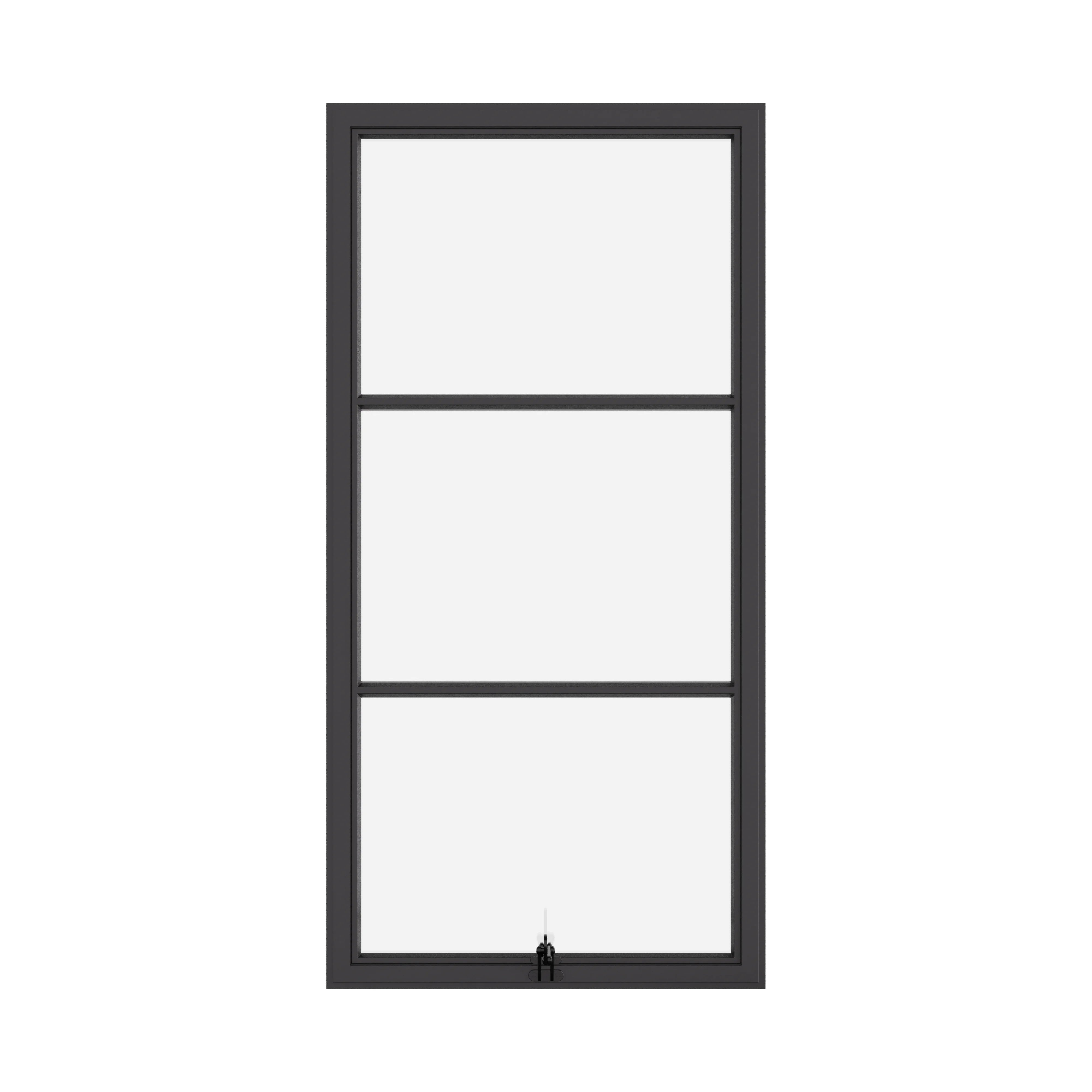 Awning steel window, portrait, 0V 2H grid, ring pull, hot-rolled steel, black, dual pane Low-E glass