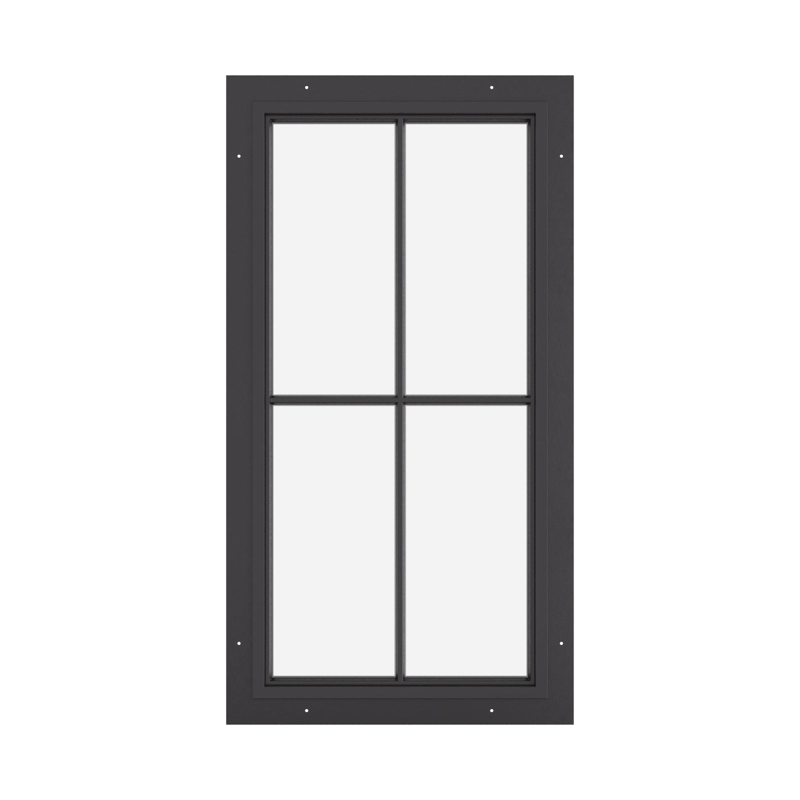 vertical steel window with cross grid pattern and slim profile