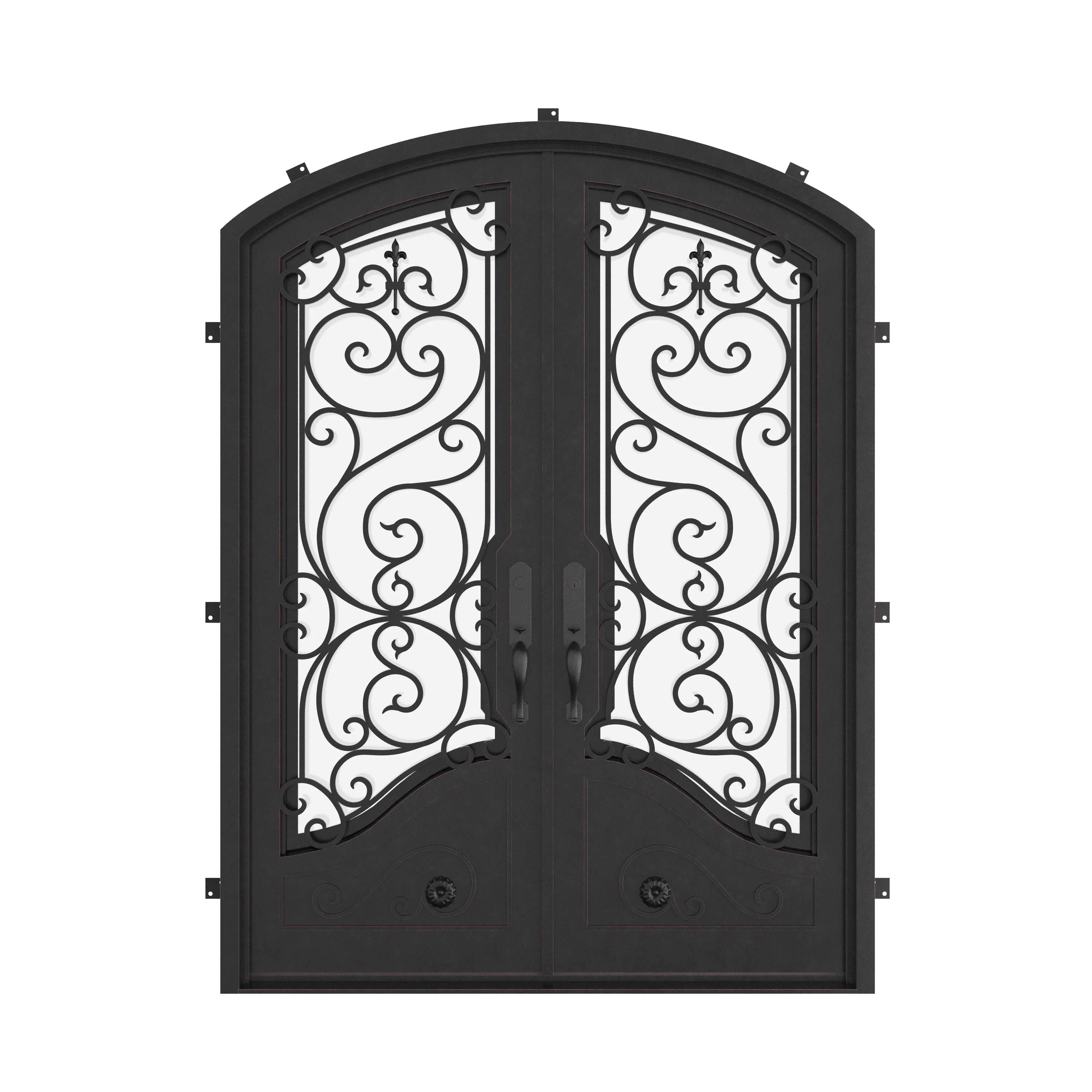 Beverly iron door in bronze hue with arch top.